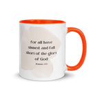 Romans 3:23 Bible Verse, fall short White Ceramic Mug with Color Inside Orange 11 oz