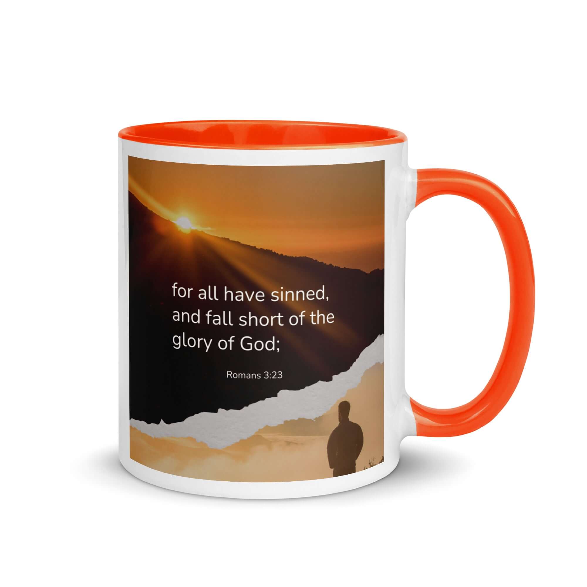 Romans 3:23 Bible Verse, of God White Ceramic Mug with Color Inside Orange 11 oz