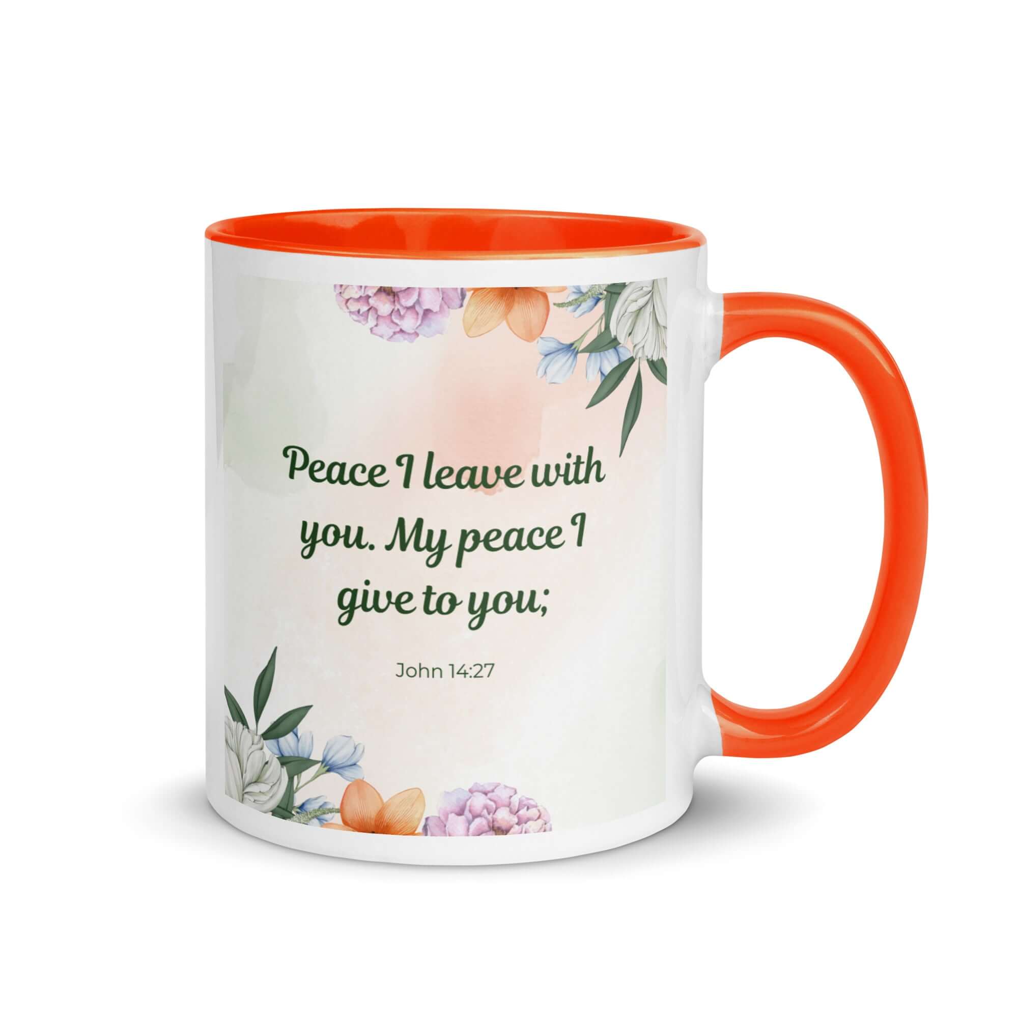 John 14:27 Bible Verse, with you White Ceramic Mug with Color Inside Orange 11 oz