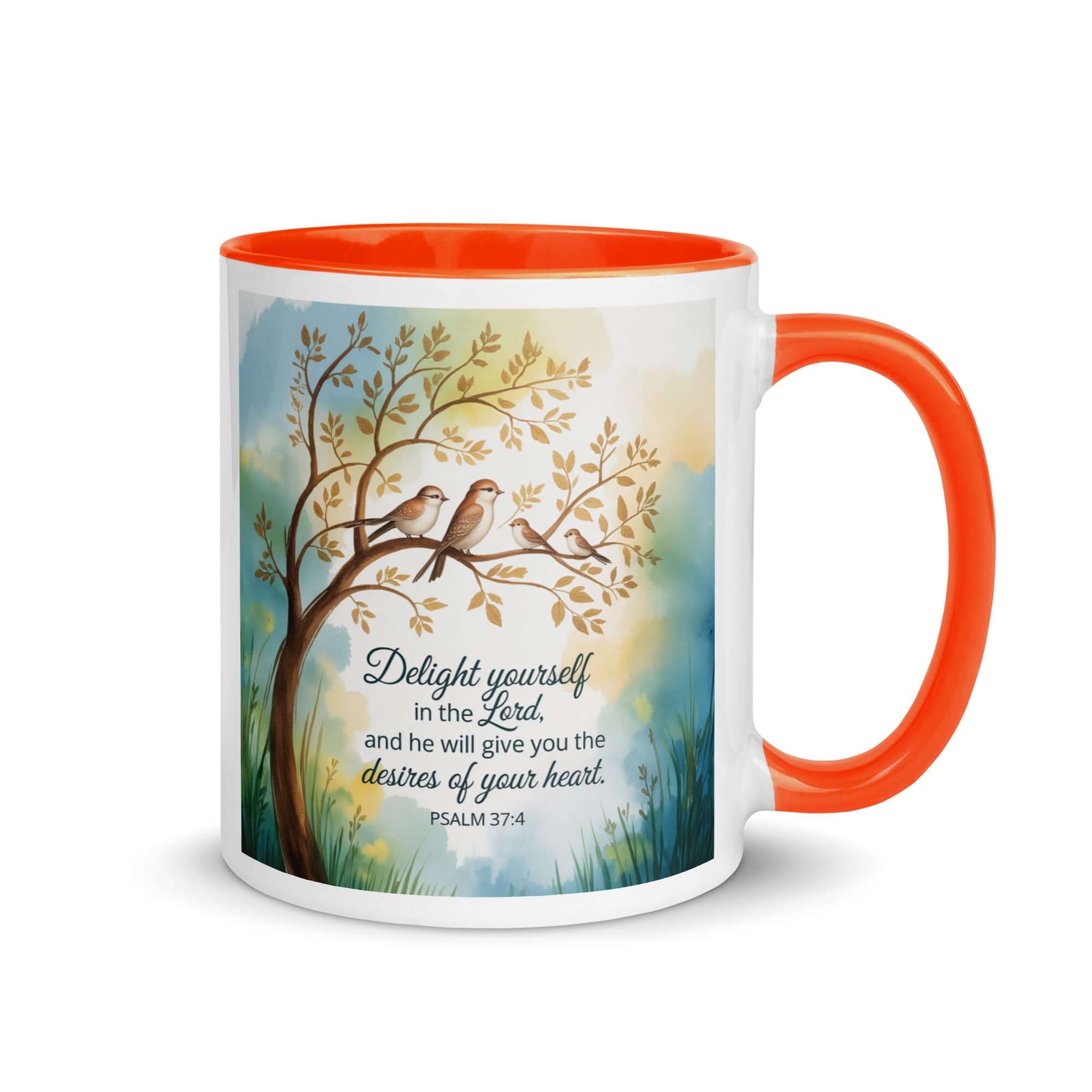 Psalm 37:4 Bible Verse, Yourself White Ceramic Mug with Color Inside Orange 11 oz