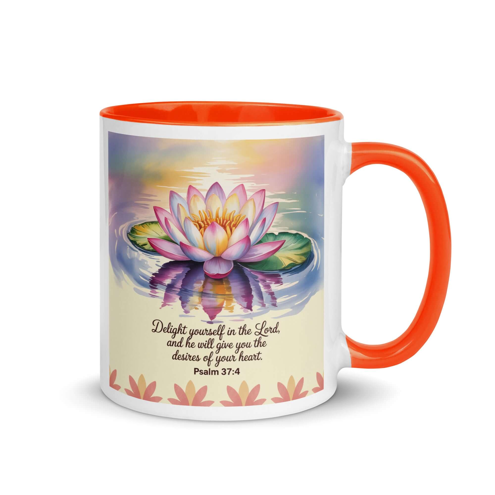 Psalm 37:4 Bible Verse, the Lord White Ceramic Mug with Color Inside Orange 11 oz