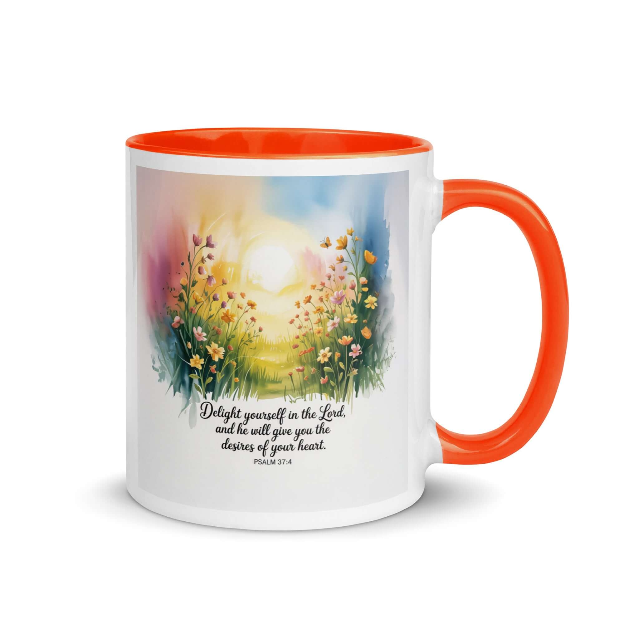 Psalm 37:4 Bible Verse, will give White Ceramic Mug with Color Inside Orange 11 oz