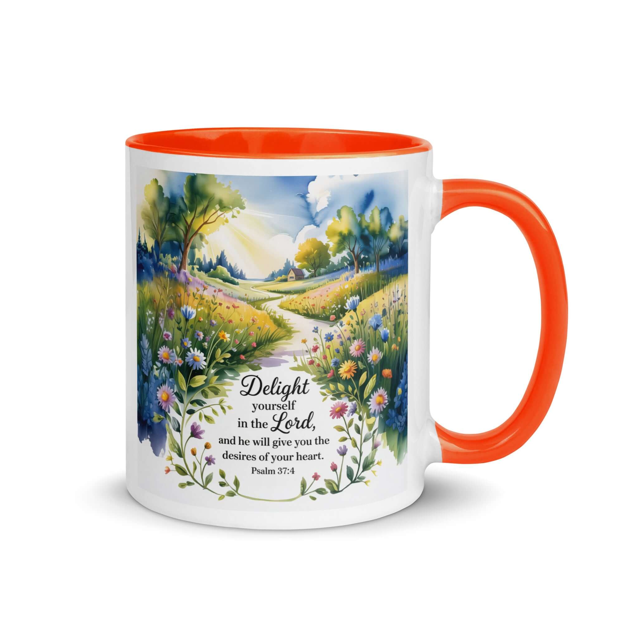 Psalm 37:4 Bible Verse, desires White Ceramic Mug with Color Inside Orange 11 oz