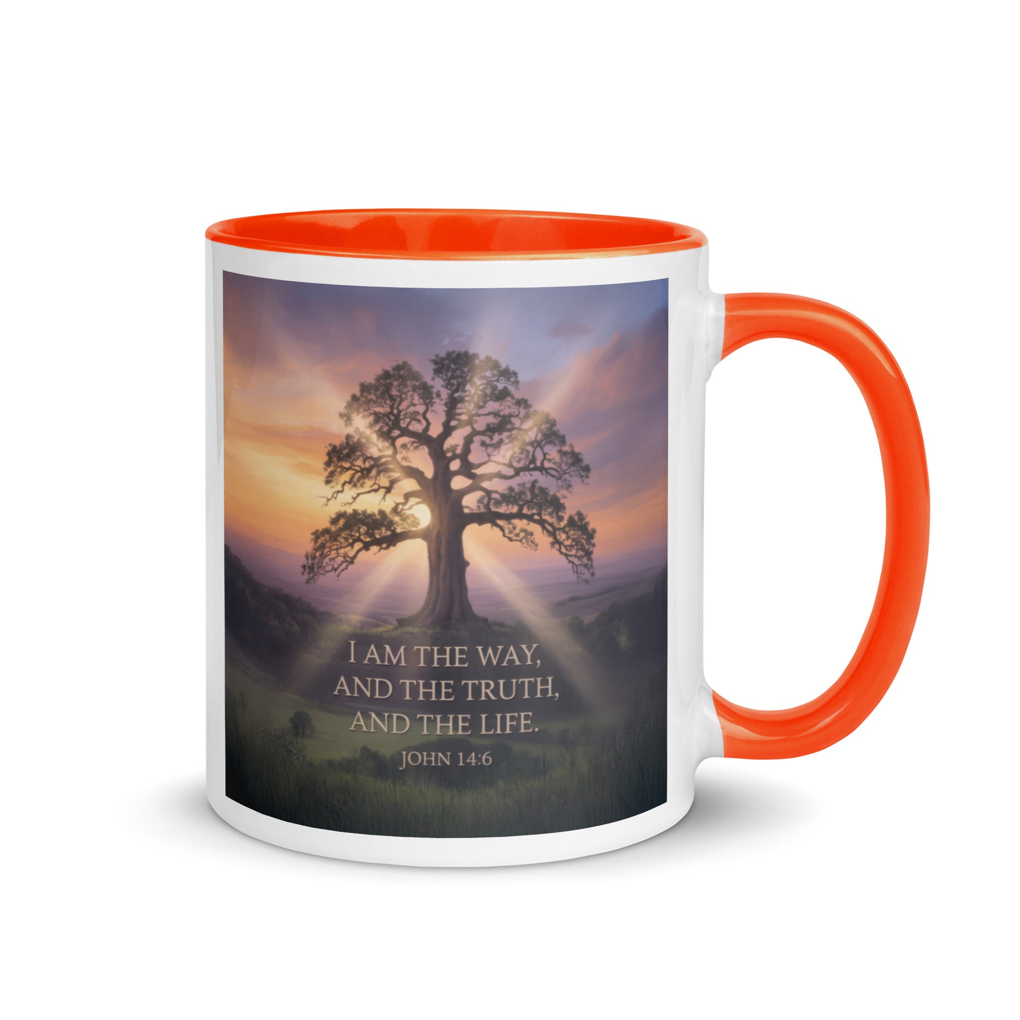John 14:6 Bible Verse Jesus said White Ceramic Mug with Color Inside Orange 11 oz