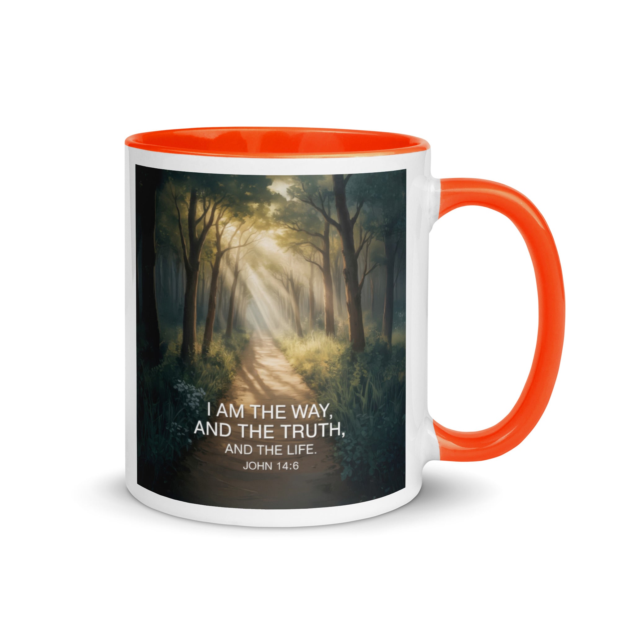 John 14:6 Bible Verse I Am White Ceramic Mug with Color Inside Orange 11 oz