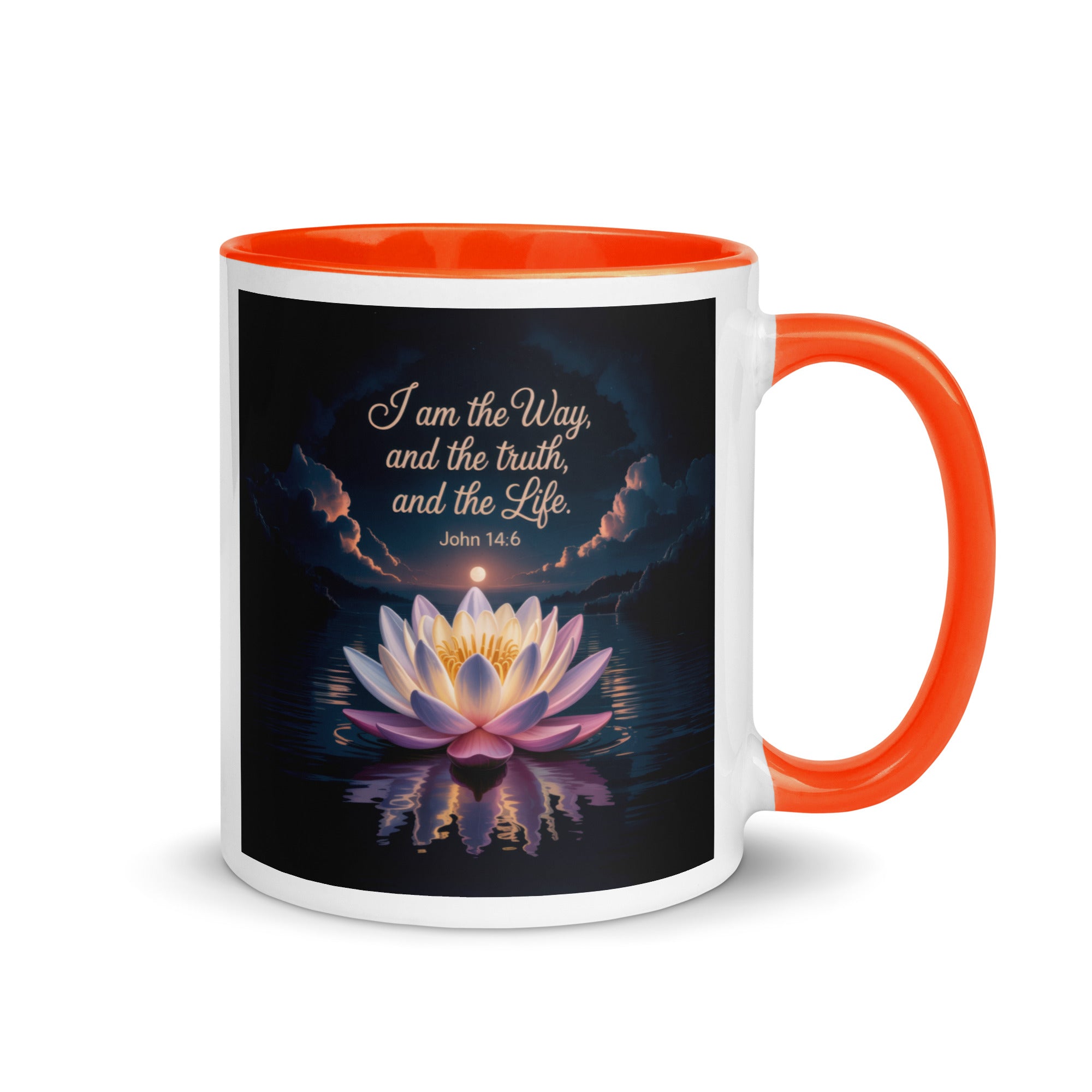 John 14:6 Bible Verse The Way White Ceramic Mug with Color Inside Orange 11 oz
