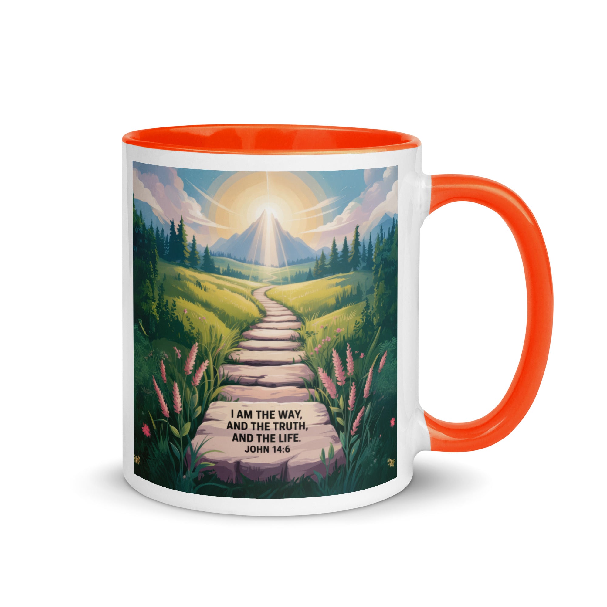 John 14:6 Bible Verse The Truth White Ceramic Mug with Color Inside Orange 11 oz