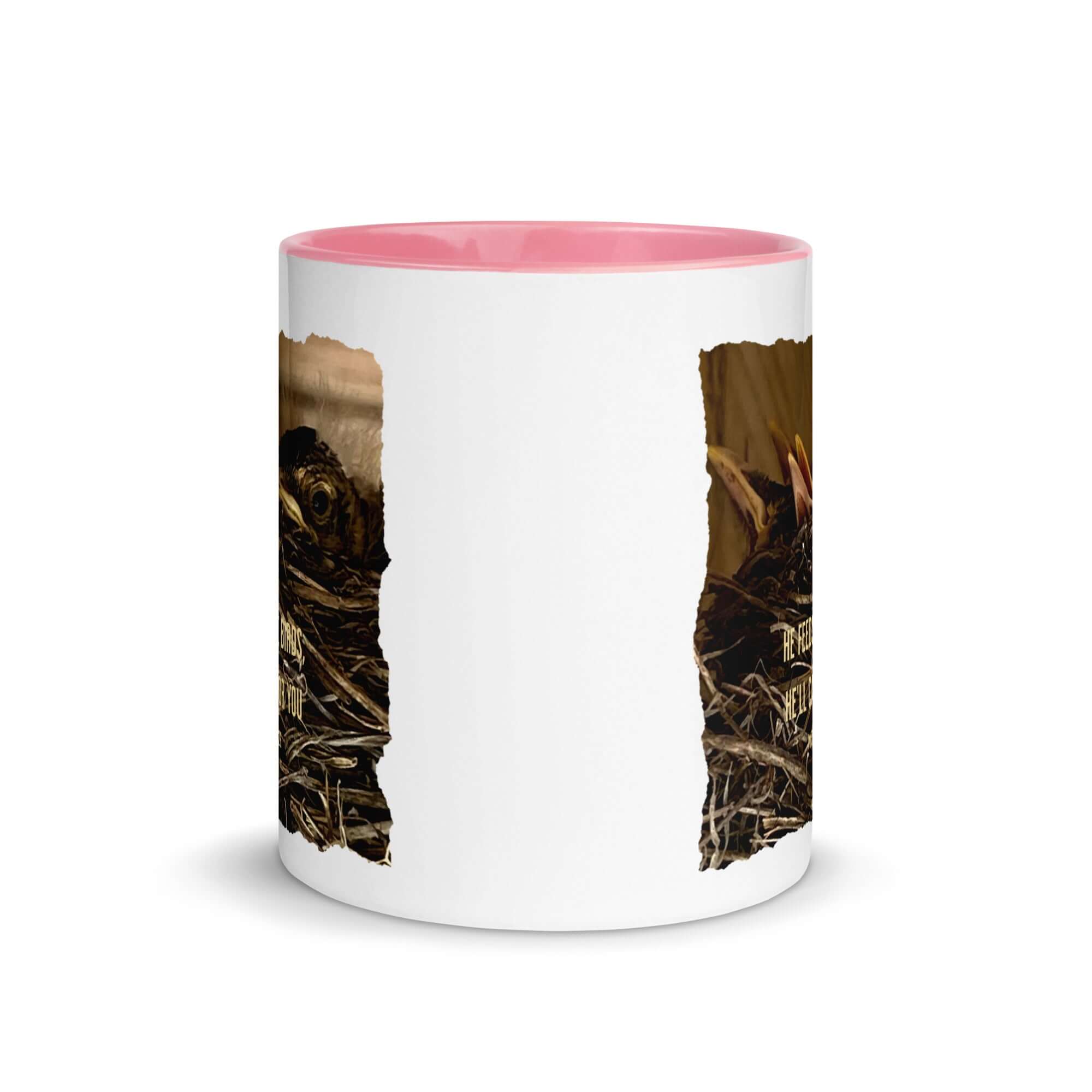 Matthew 6:26 Baby Robins, He'll Care for You White Ceramic Mug with Color Inside