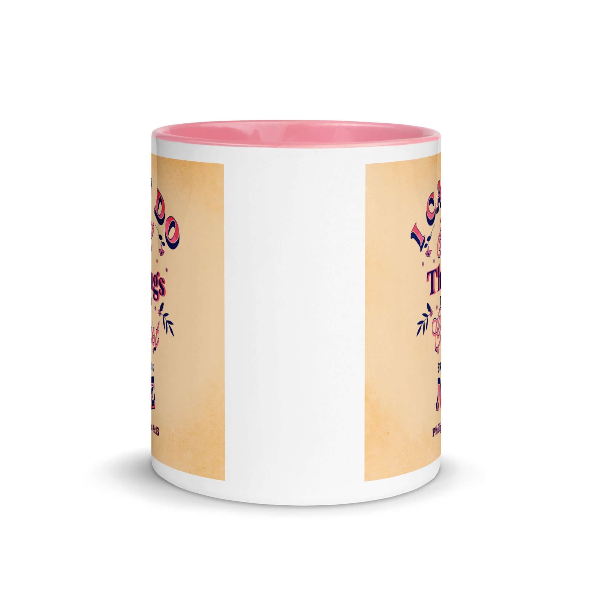 Philippians 4:13 Bible Verse, Christ Strengthens Me White Ceramic Mug with Color Inside