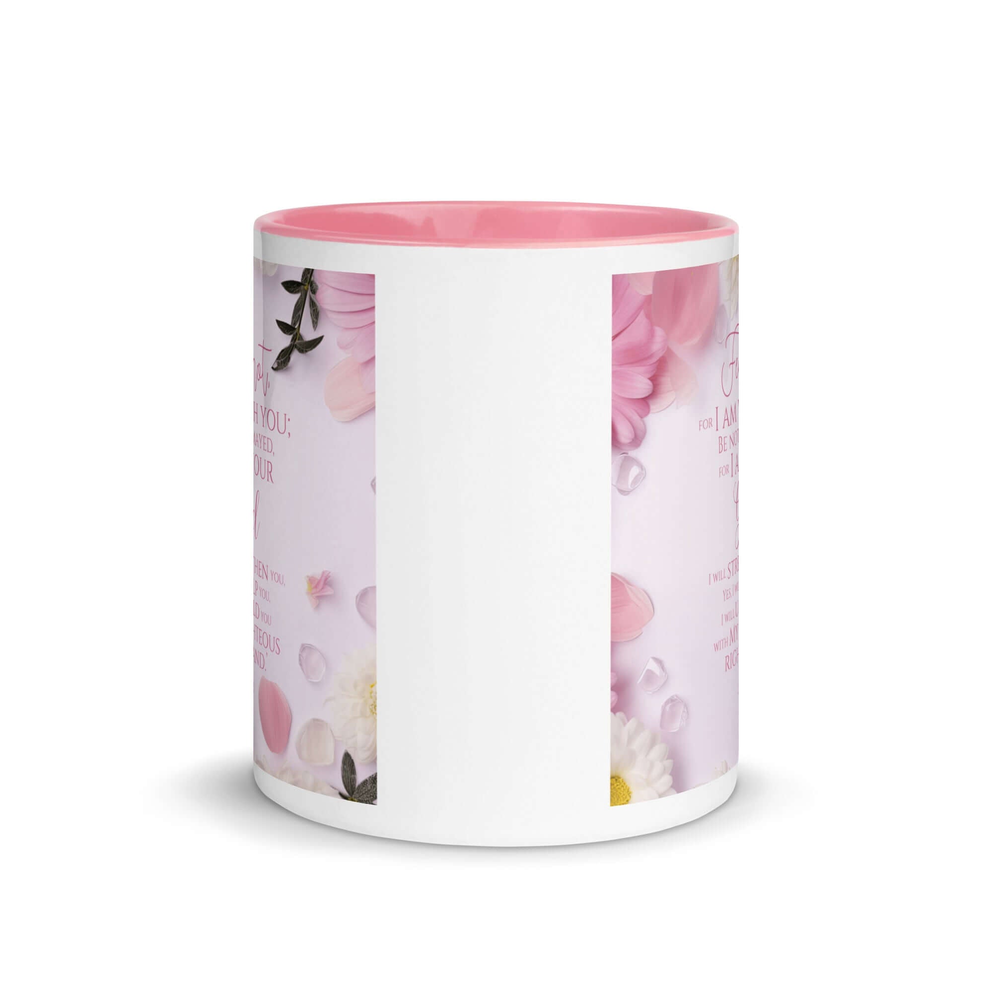 Isaiah 41:10 Bible Verse, God will strengthen you White Ceramic Mug with Color Inside