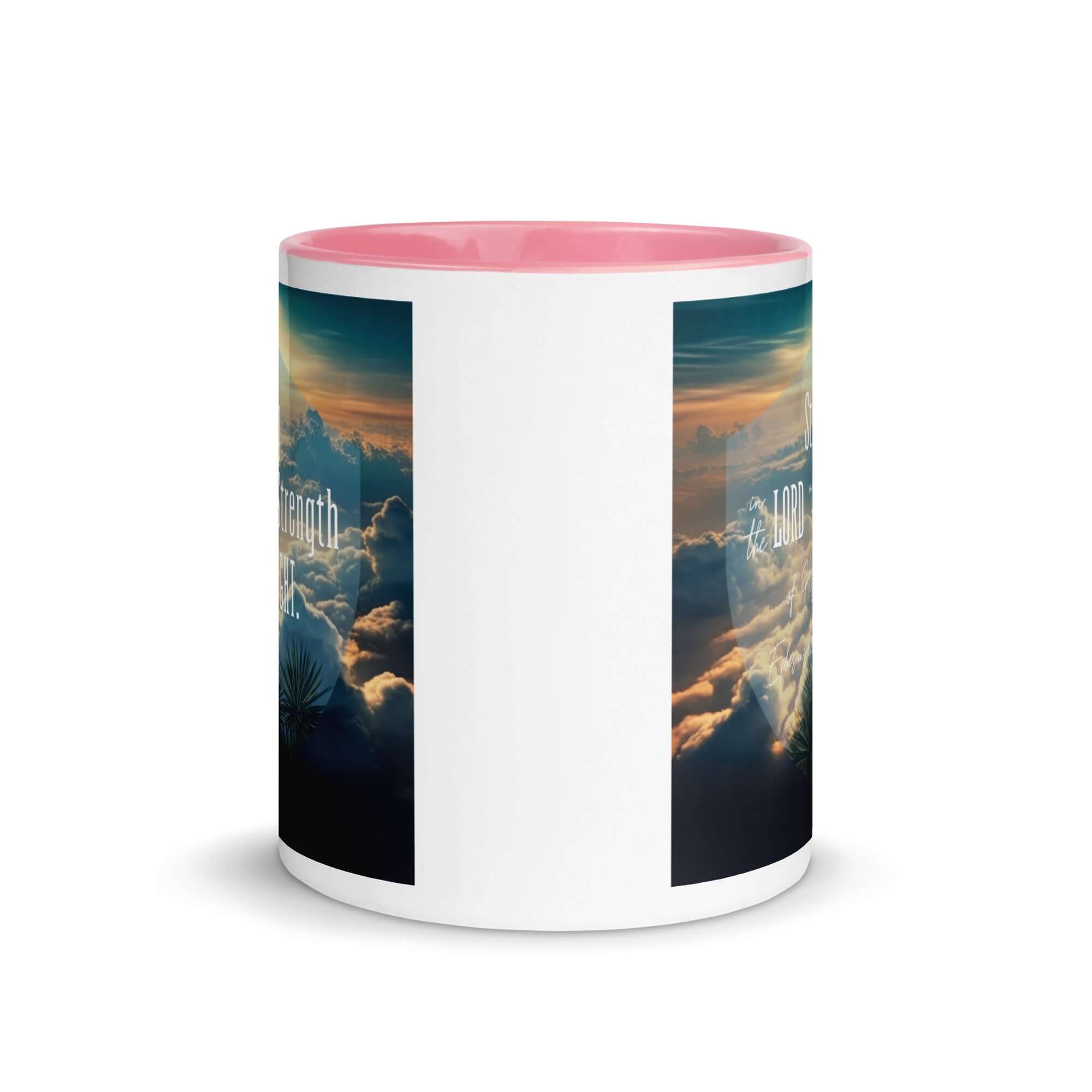 Ephesians 6:10 Bible Verse, be strong in the Lord White Ceramic Mug with Color Inside