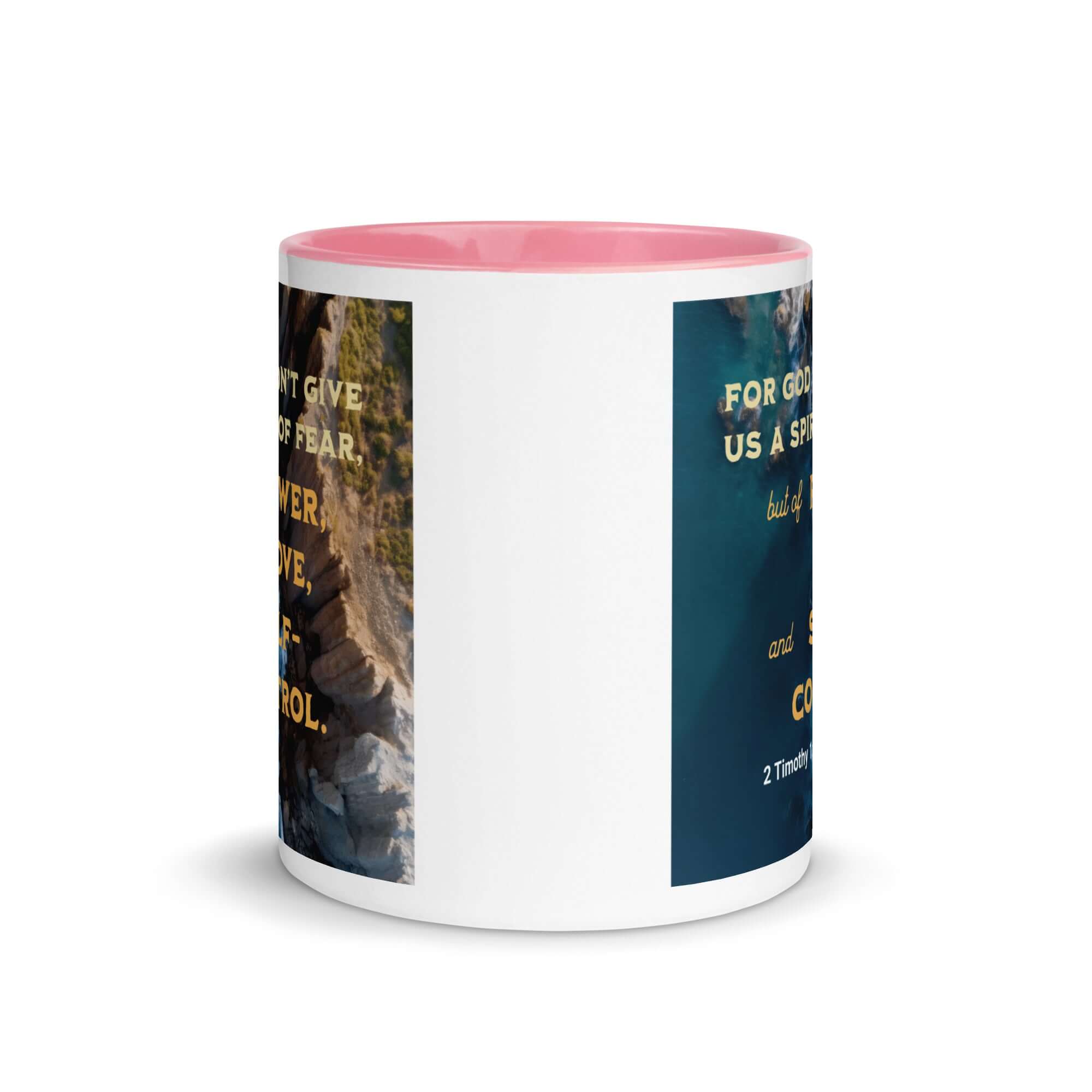 2 Timothy 1:7 Bible Verse, Power, Love, Self-Control White Ceramic Mug with Color Inside