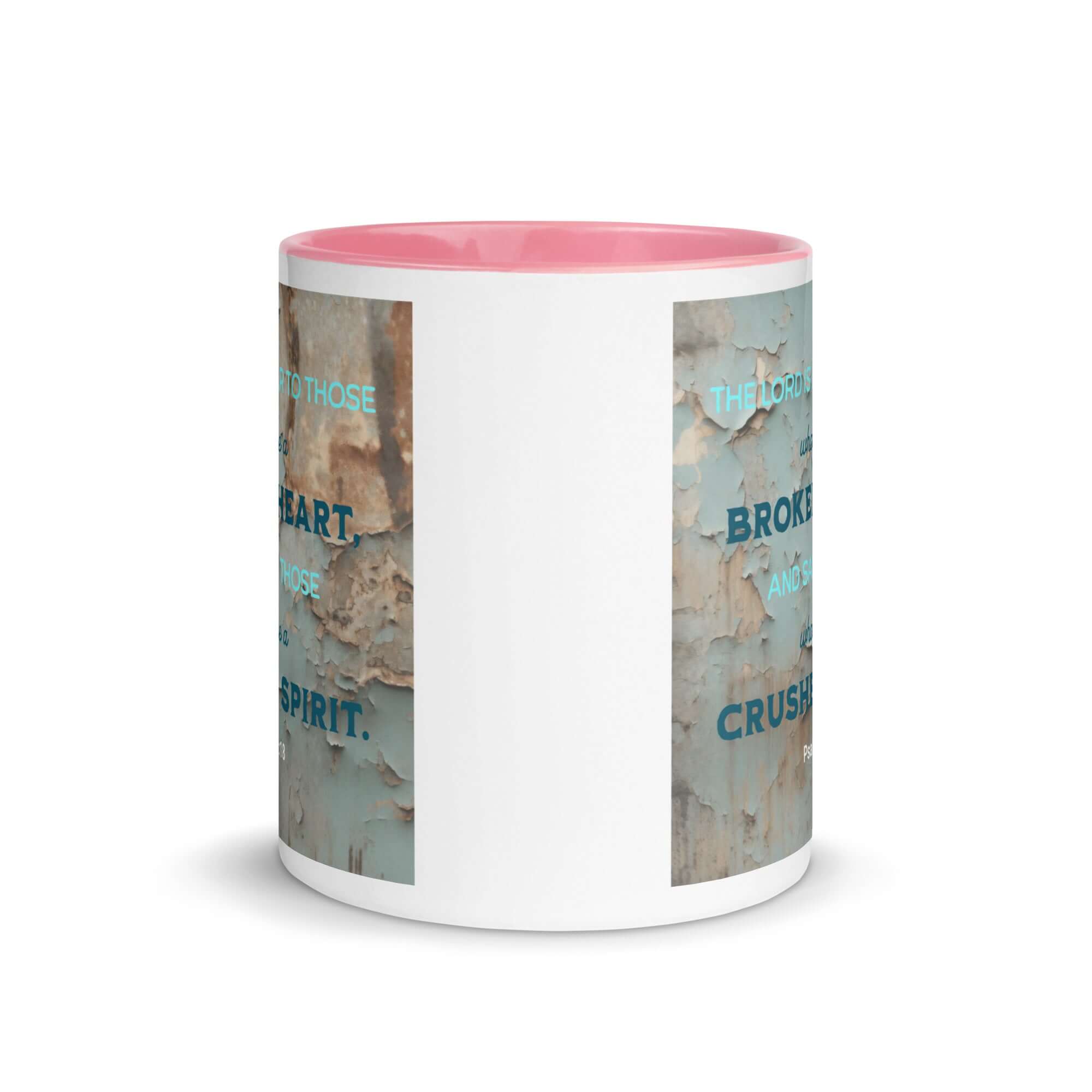 Psalm 34:18 Bible Verse, The LORD is Near White Ceramic Mug with Color Inside