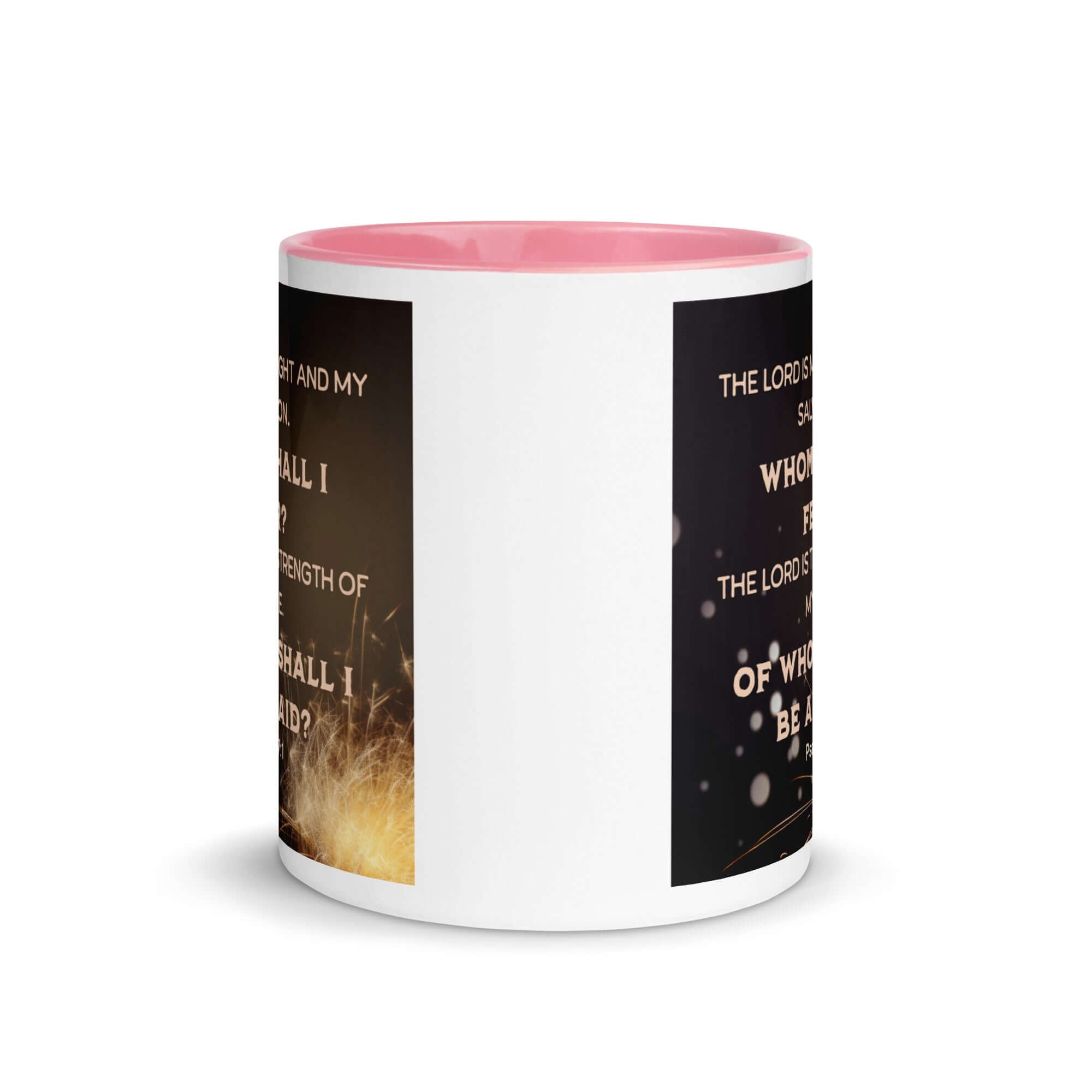 Psalm 27:1 Bible Verse, The LORD is My Light White Ceramic Mug with Color Inside
