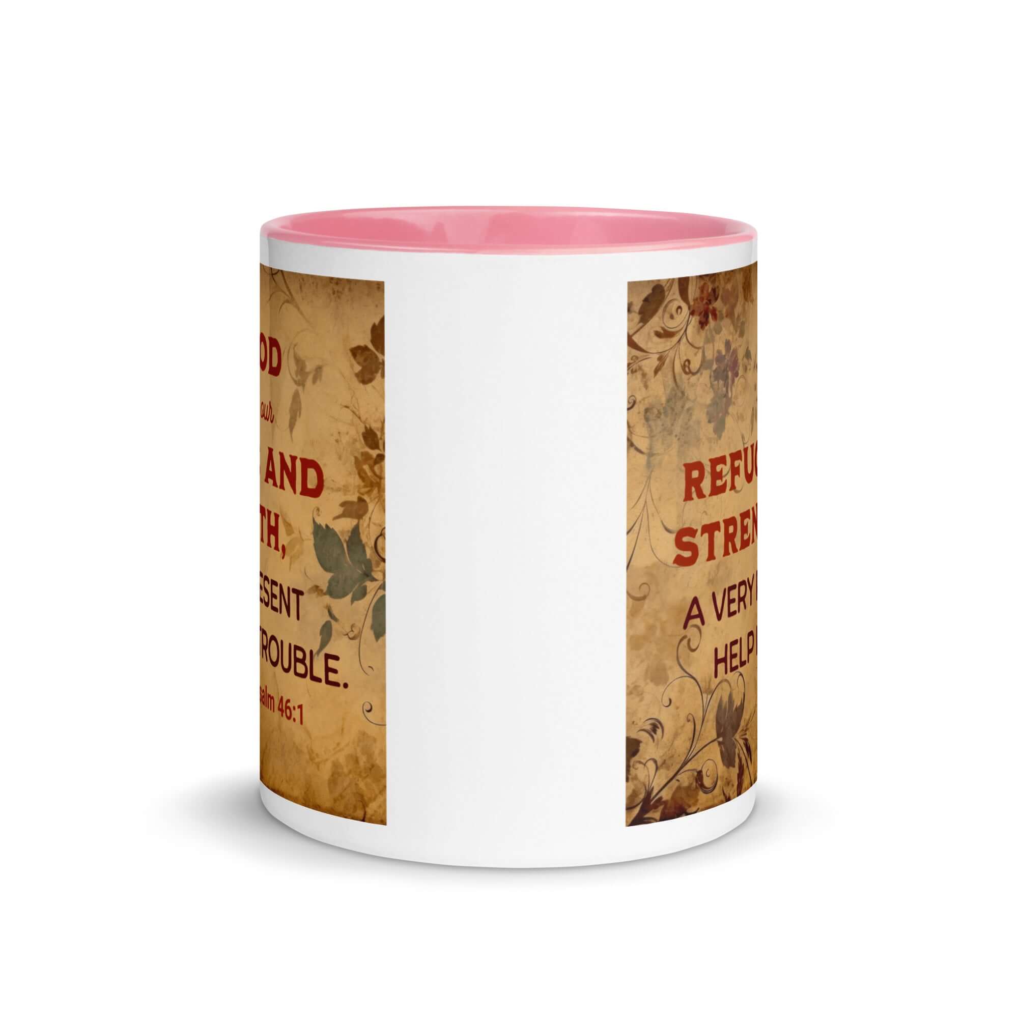 Psalm 46:1 Bible Verse, God is Our Refuge White Ceramic Mug with Color Inside