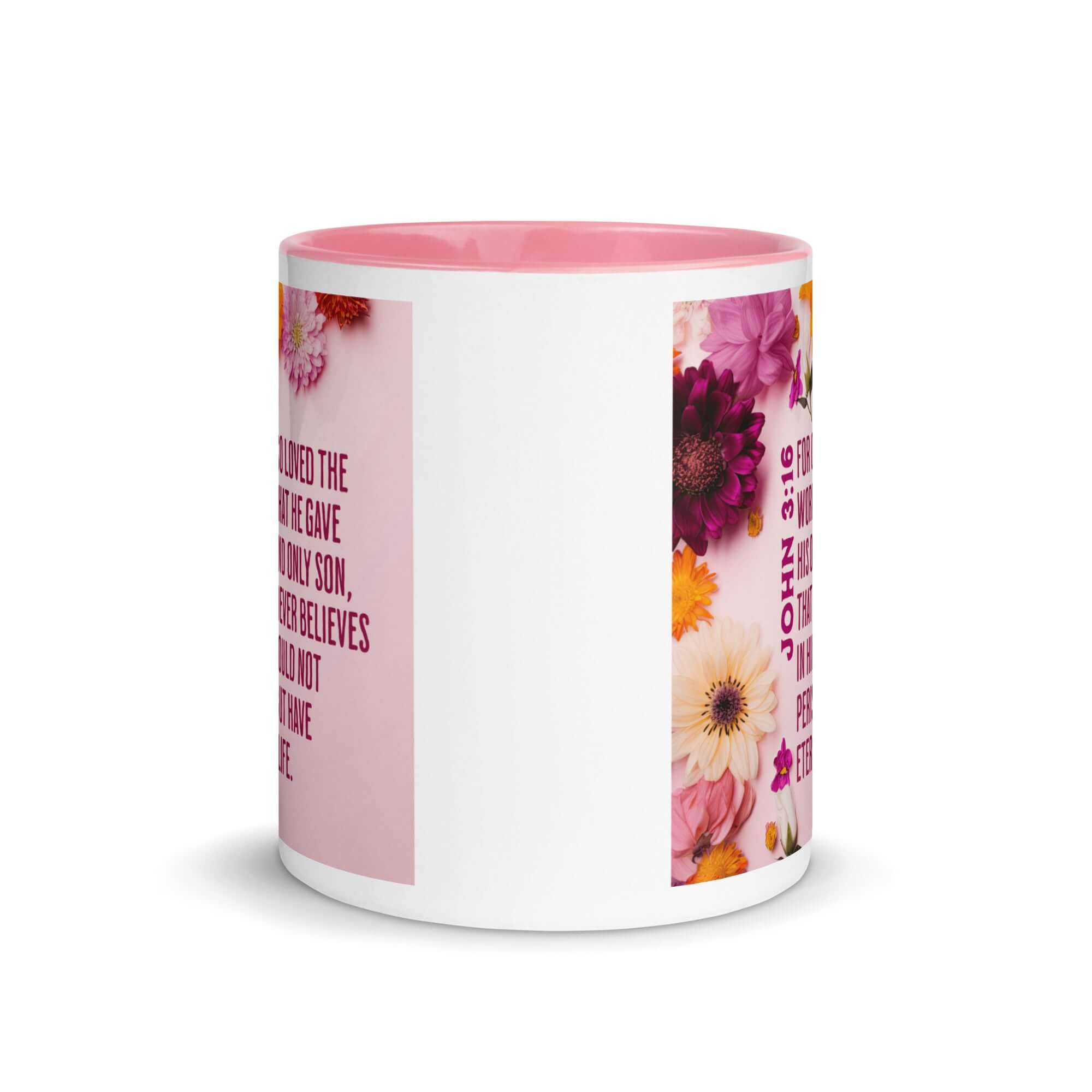 John 3:16 Bible Verse, For God So Loved White Ceramic Mug with Color Inside