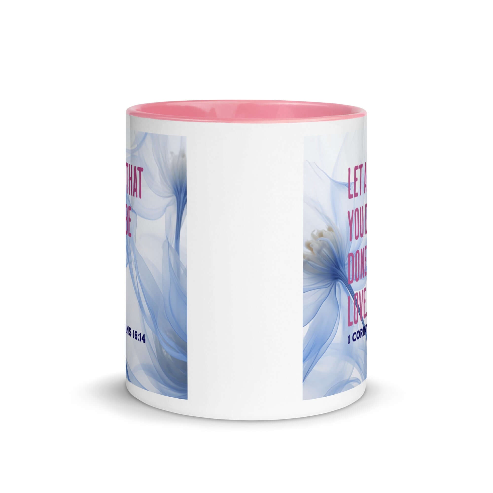 1 Corinthians 16:14 Bible Verse, Do it in Love White Ceramic Mug with Color Inside