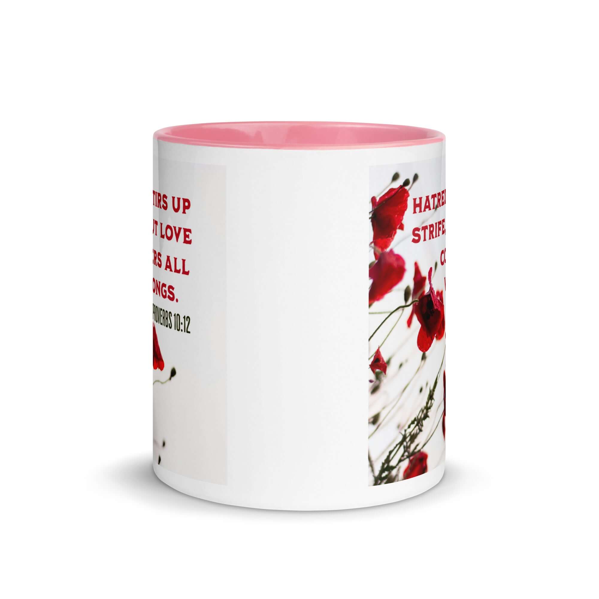 Proverbs 10:12 Bible Verse, Love Covers All White Ceramic Mug with Color Inside