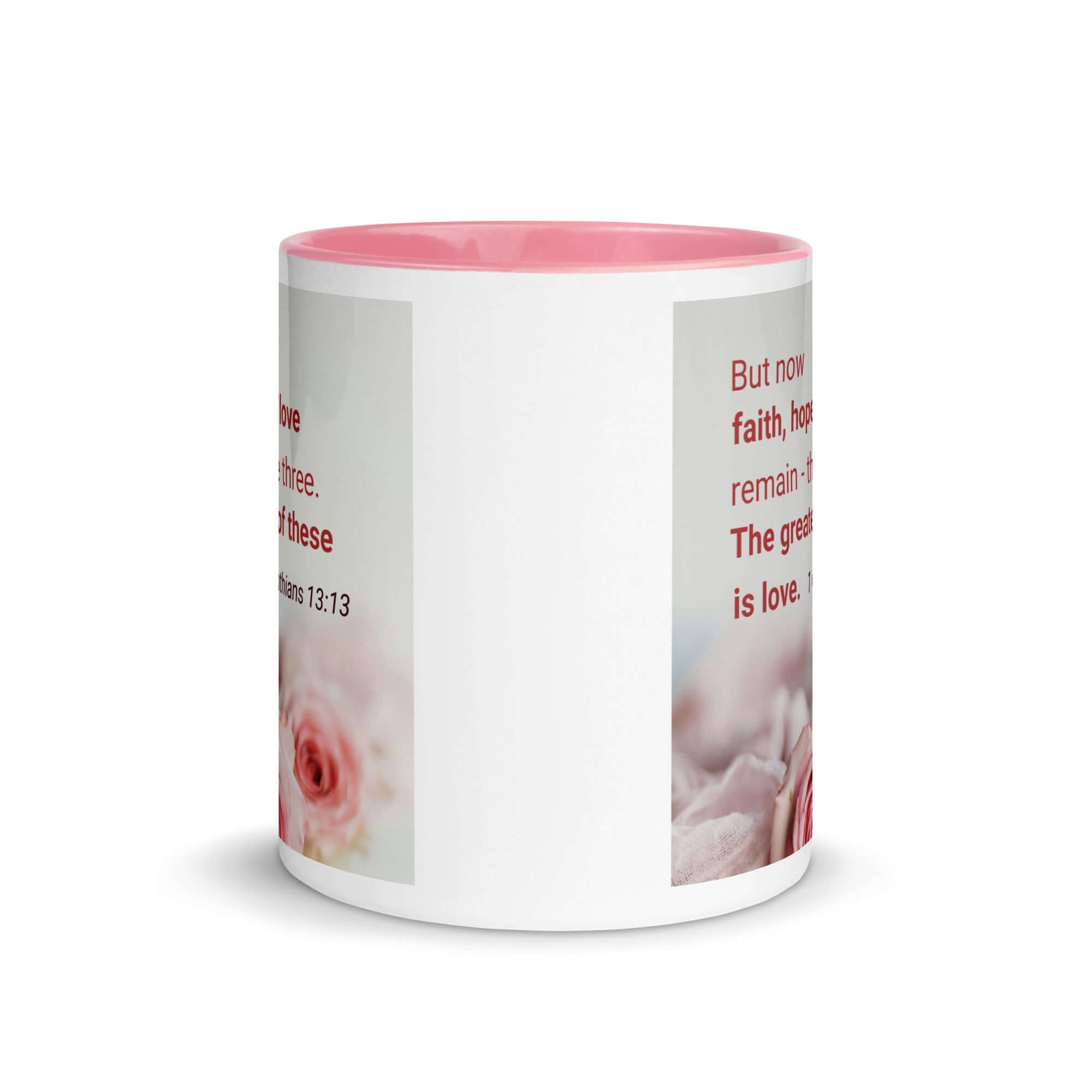 1 Corinthians 13:13 Bible Verse, The Greatest is Love White Ceramic Mug with Color Inside