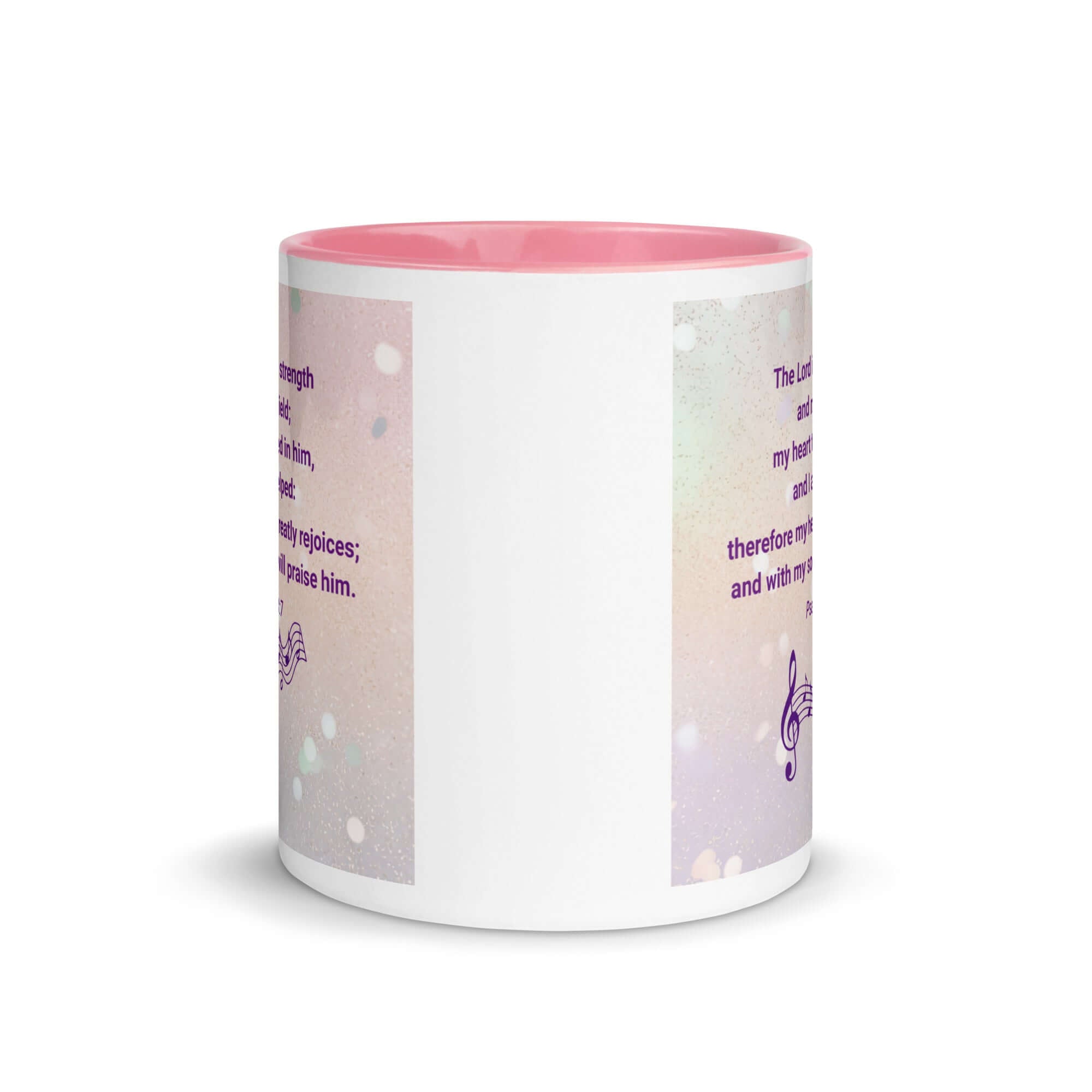 Psalm 28:7 Bible Verse, I will praise Him White Ceramic Mug with Color Inside