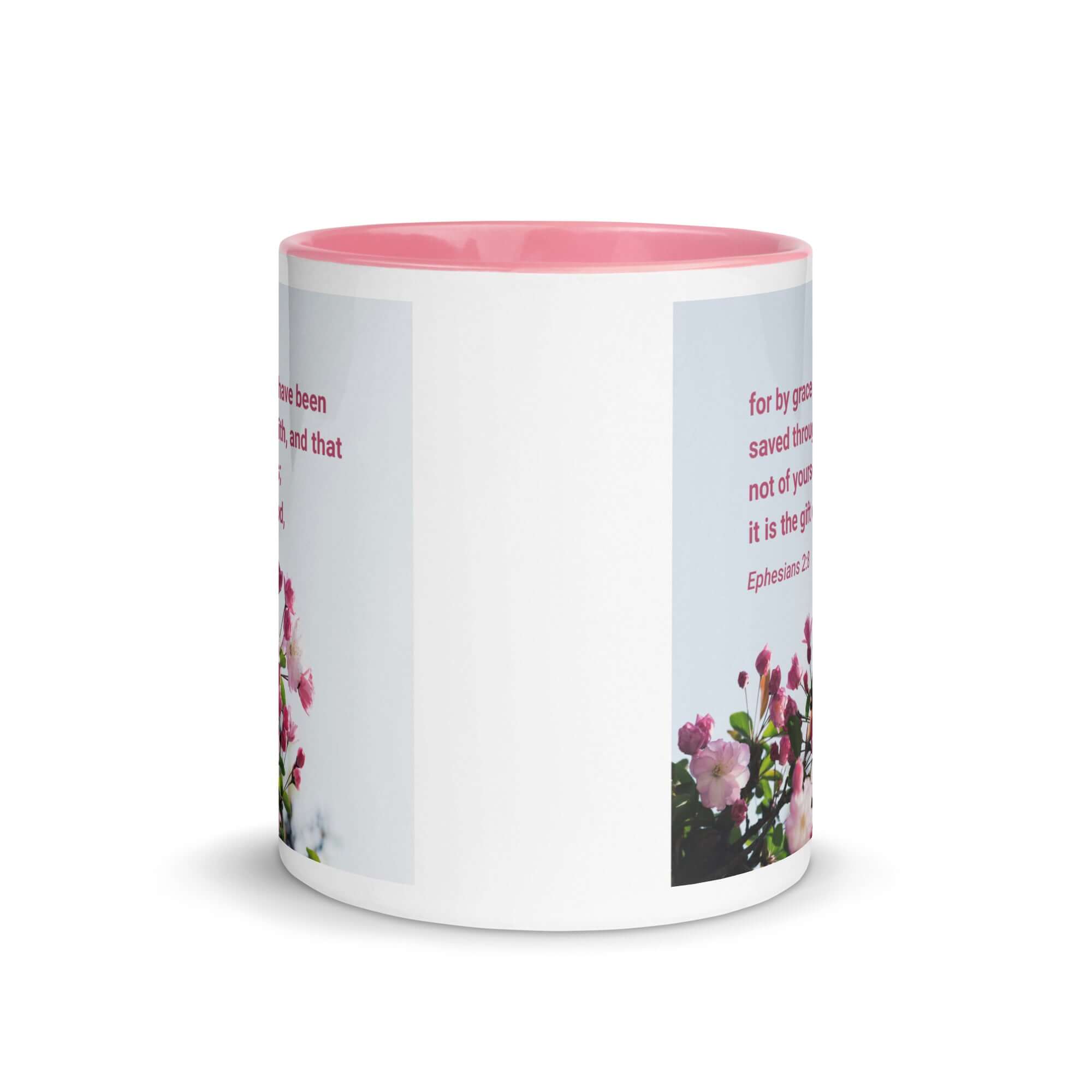 Ephesians 2:8 Bible Verse, saved through faith White Ceramic Mug with Color Inside