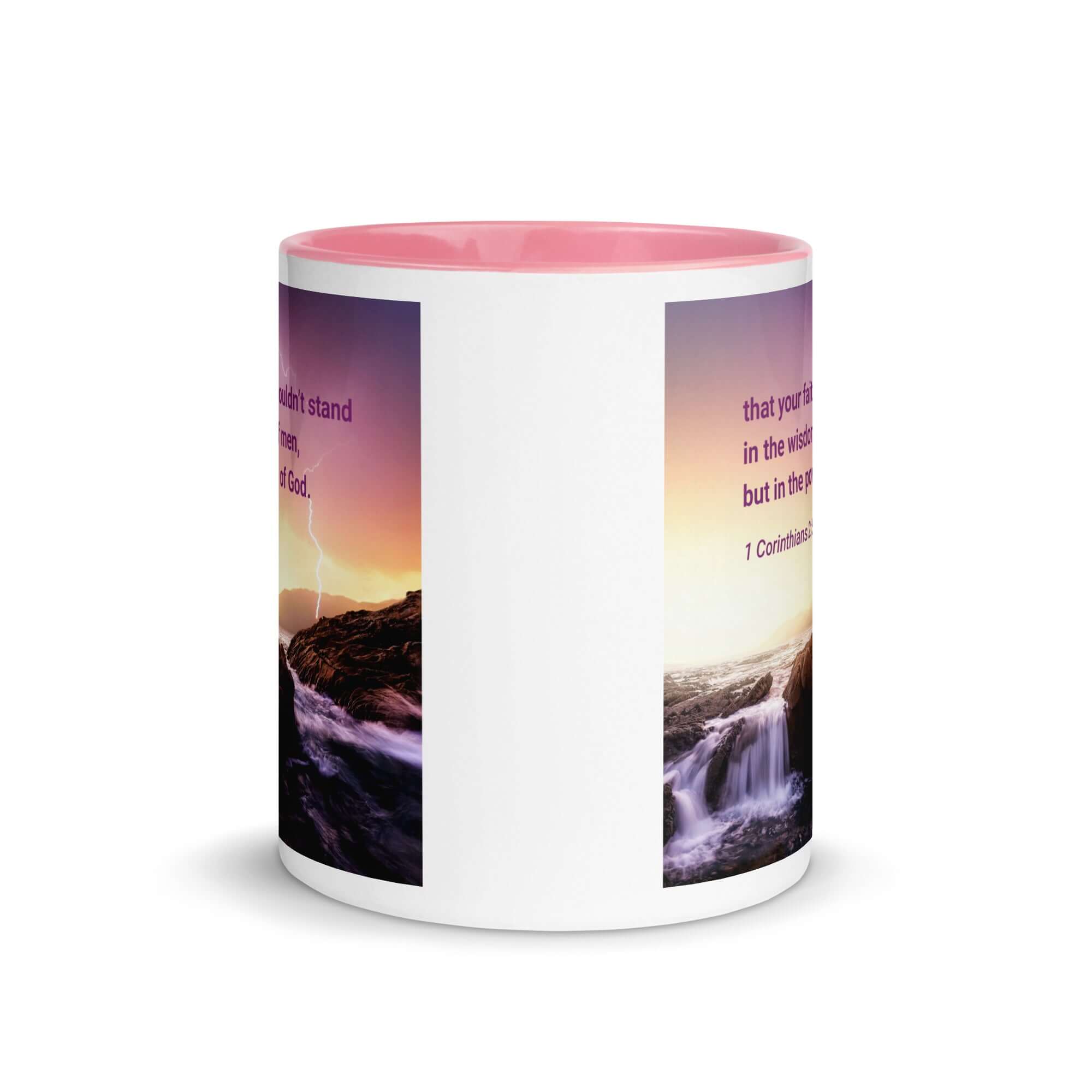1 Corinthians 2:5 Bible Verse, power of God White Ceramic Mug with Color Inside