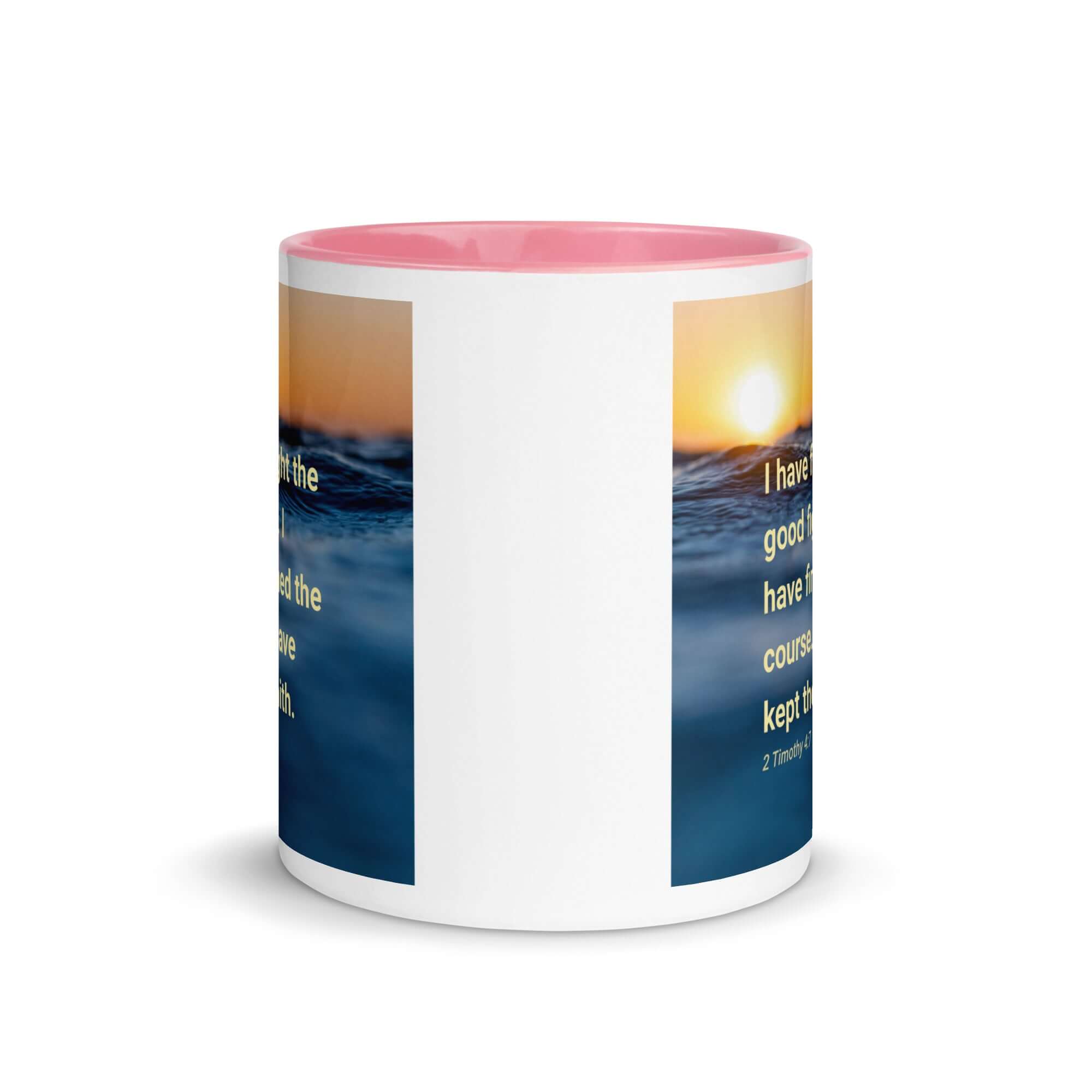 2 Timothy 4:7 Bible Verse, kept the faith White Ceramic Mug with Color Inside