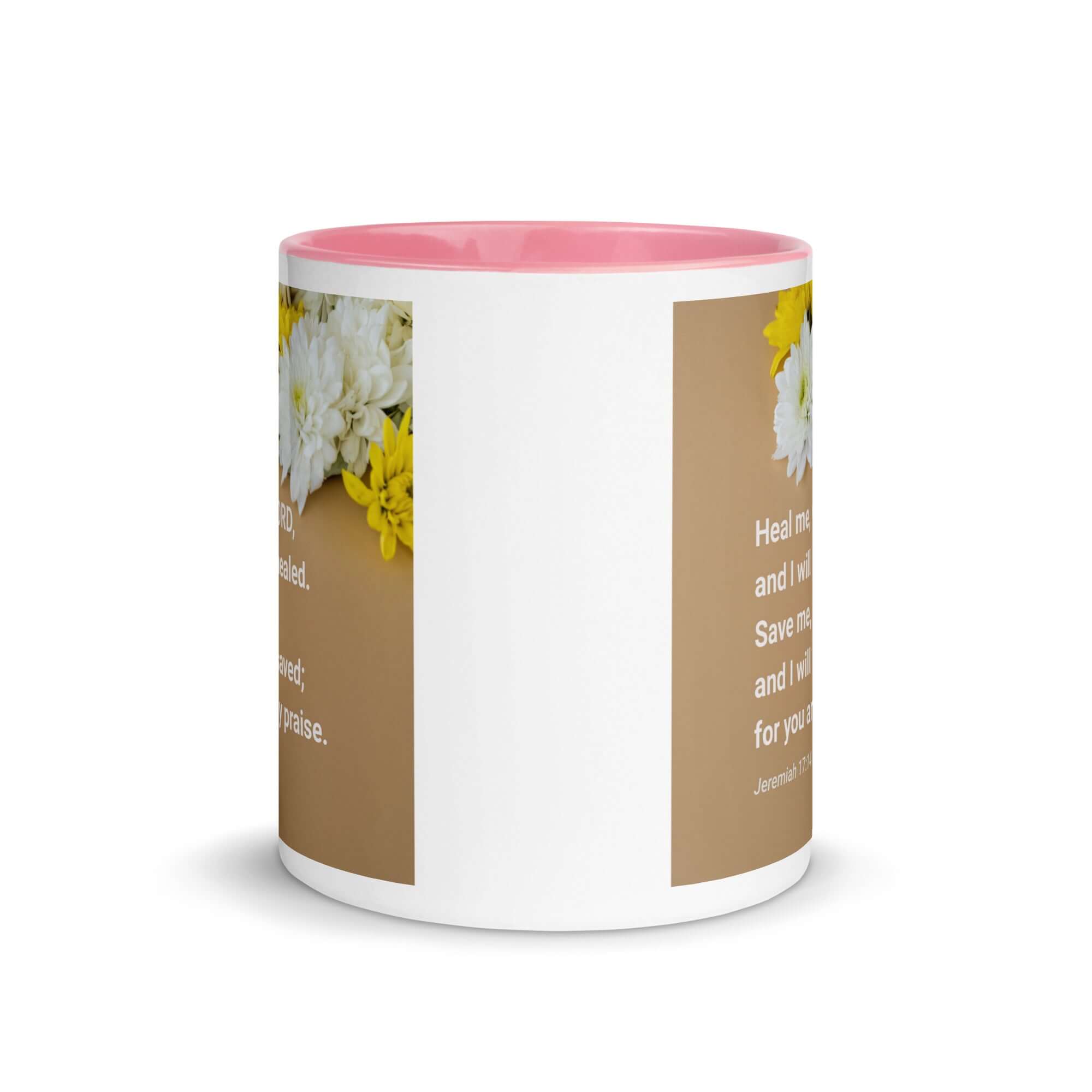 Jeremiah 17:14 Bible Verse, Heal me, O LORD White Ceramic Mug with Color Inside