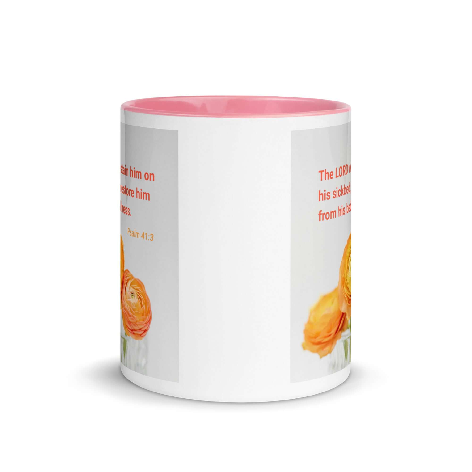 Psalm 41:3 Bible Verse, LORD will sustain White Ceramic Mug with Color Inside