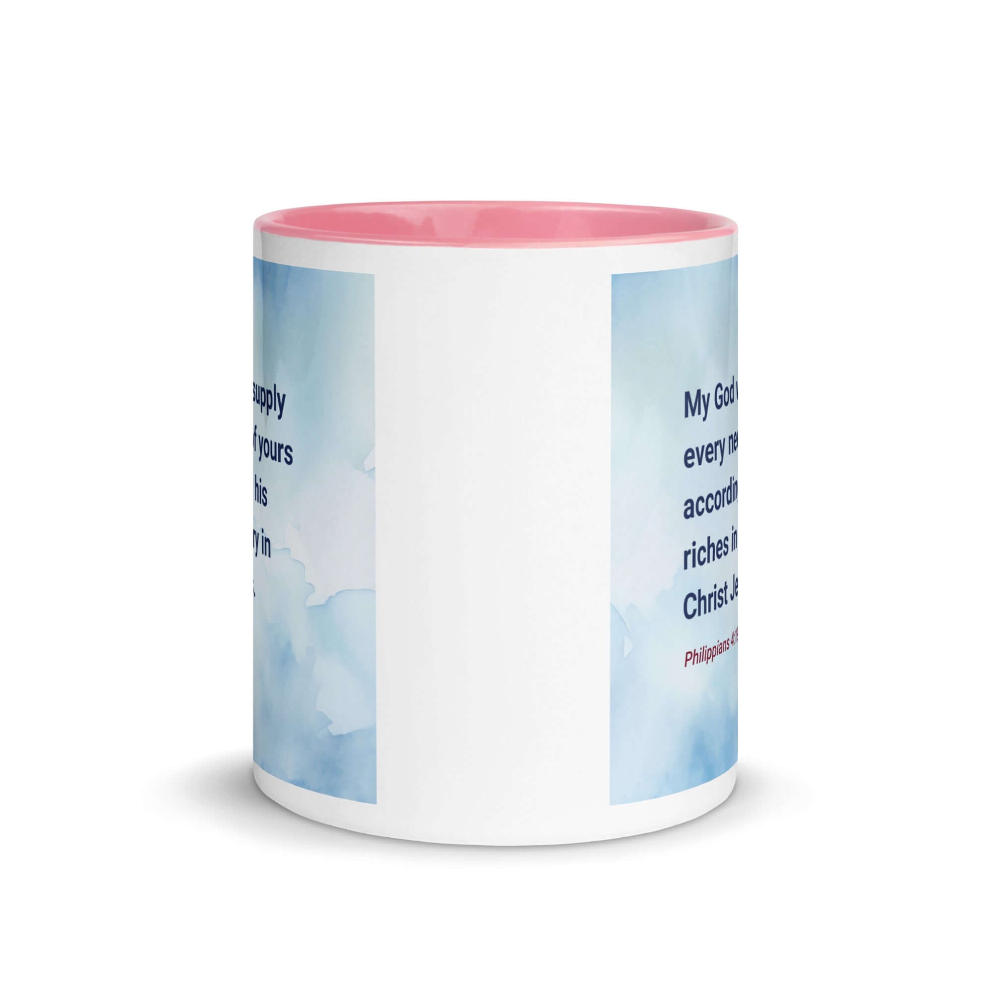 Philippians 4:19 Bible Verse, God will supply White Ceramic Mug with Color Inside
