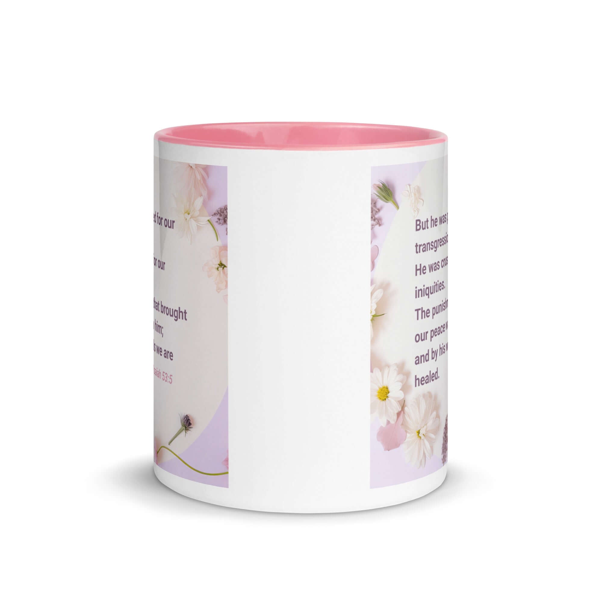 Isaiah 53:5 Bible Verse, by his wounds White Ceramic Mug with Color Inside