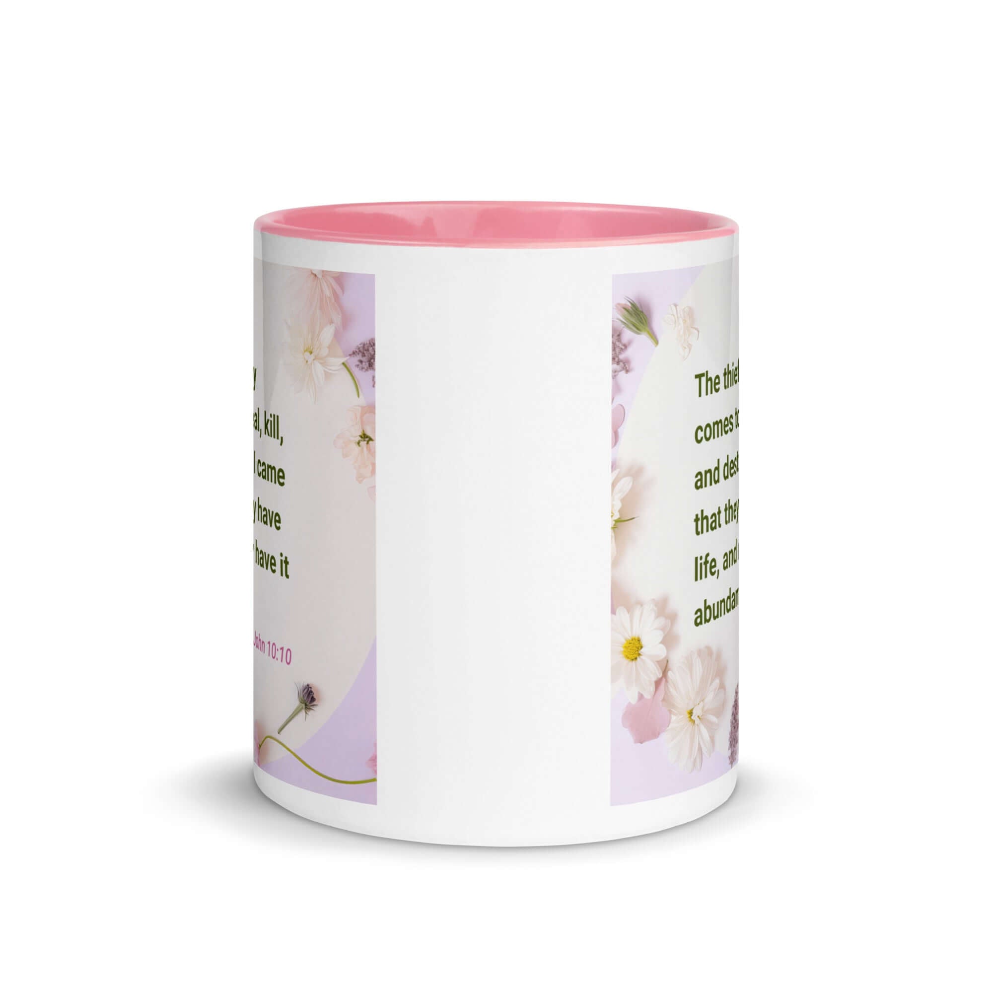 John 10:10 Bible Verse, Abundant Life White Ceramic Mug with Color Inside