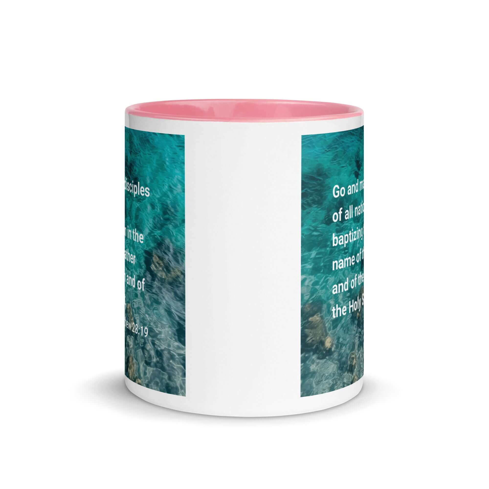 Matthew 28:19 Bible Verse, Make Disciples White Ceramic Mug with Color Inside