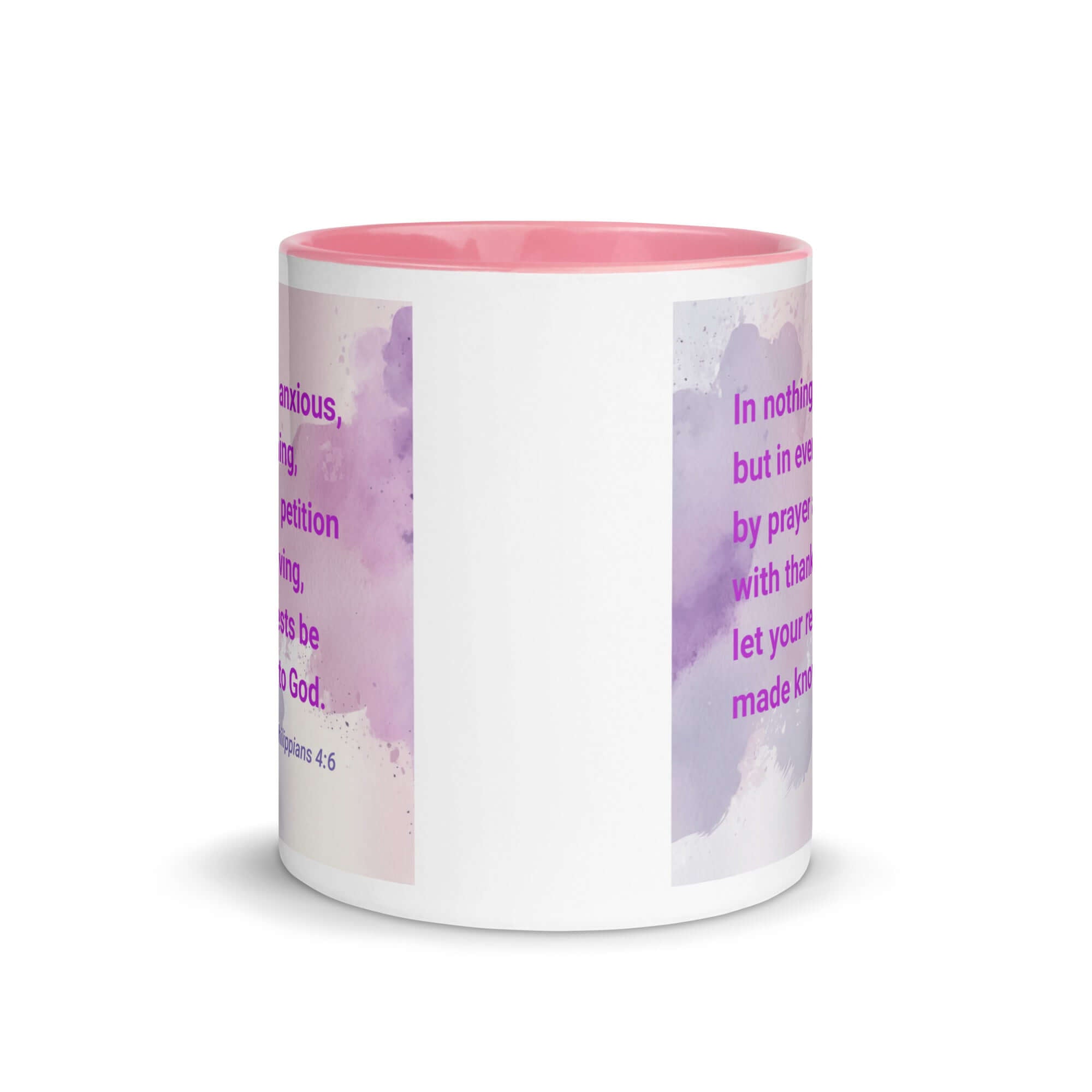 Philippians 4:6 Bible Verse, Prayer and Petition White Ceramic Mug with Color Inside