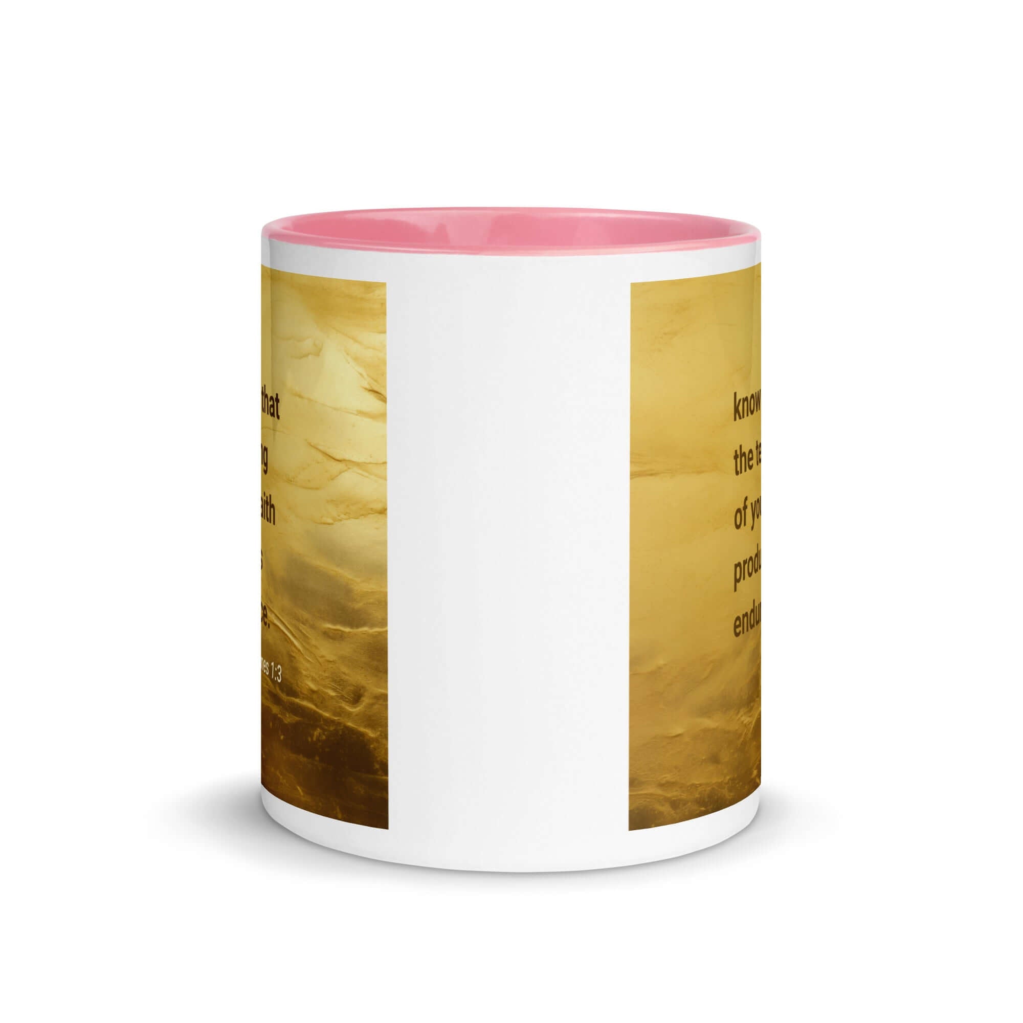 James 1:3 Bible Verse, testing of your faith White Ceramic Mug with Color Inside