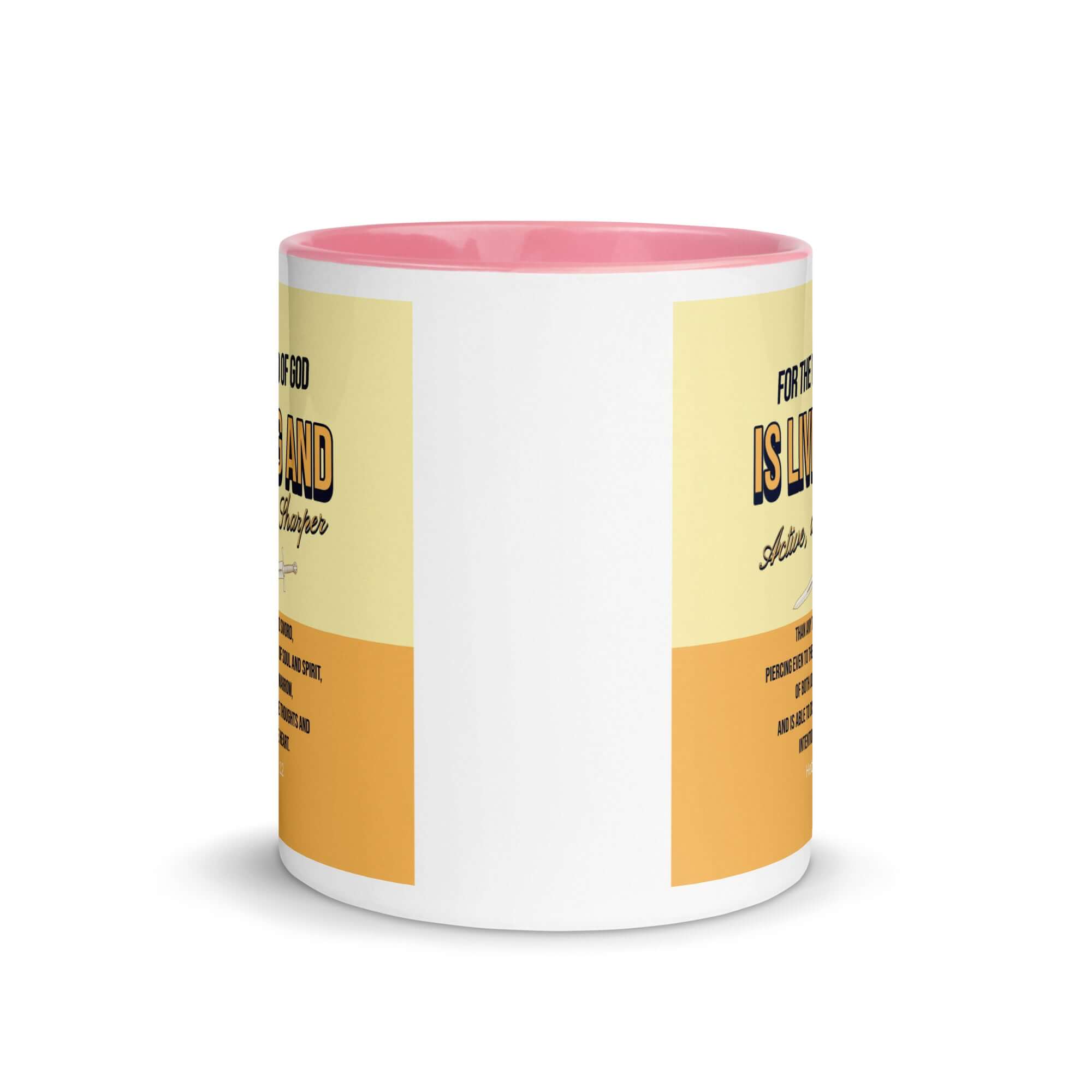 Hebrews 4:12 Bible Verse, living and active White Ceramic Mug with Color Inside