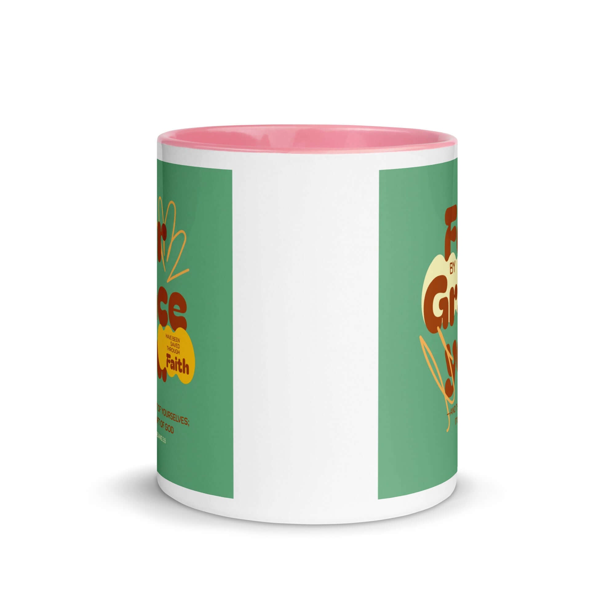 Ephesians 2:8 Bible Verse, for by grace White Ceramic Mug with Color Inside