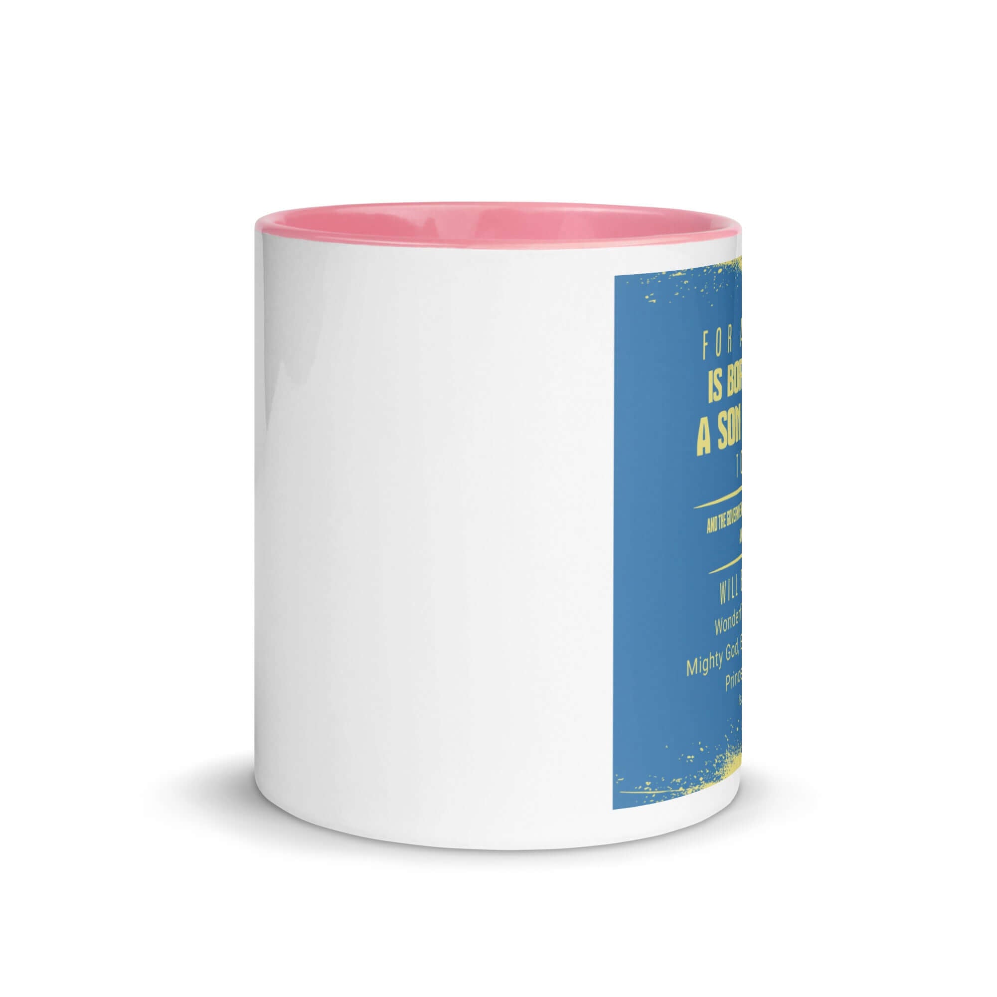 Isaiah 9:6 Bible Verse, Mighty God White Ceramic Mug with Color Inside