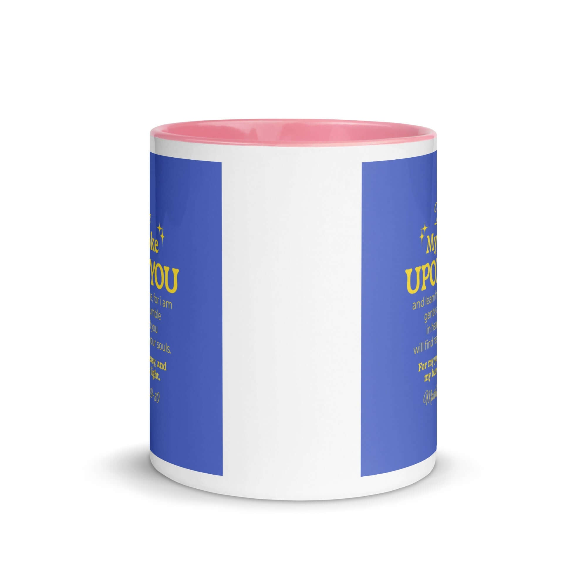 Matthew 11:29-30 Bible Verse, Take my yoke White Ceramic Mug with Color Inside