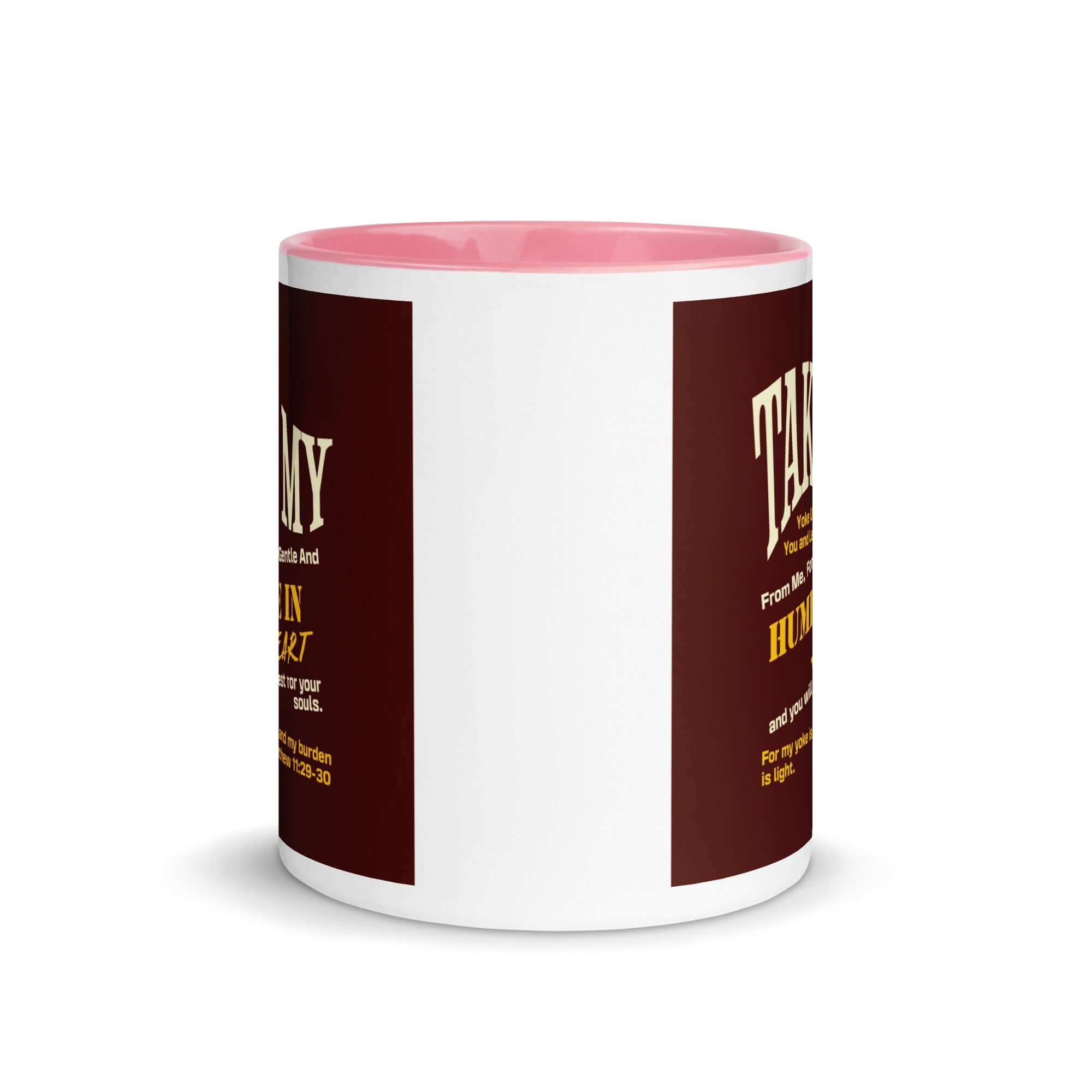 Matthew 11:29-30 Bible Verse, learn from me White Ceramic Mug with Color Inside