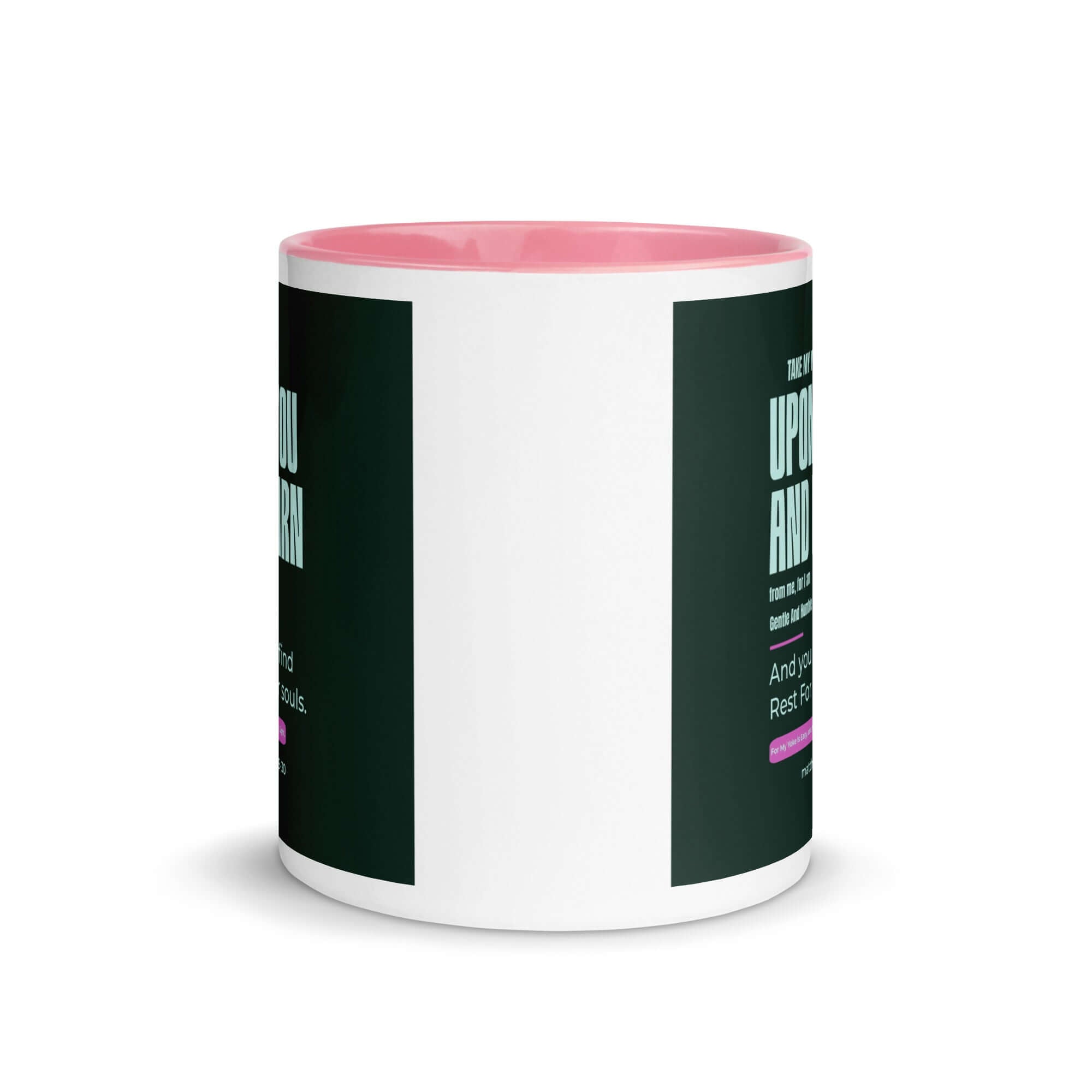 Matthew 11:29-30 Bible Verse, I am gentle White Ceramic Mug with Color Inside
