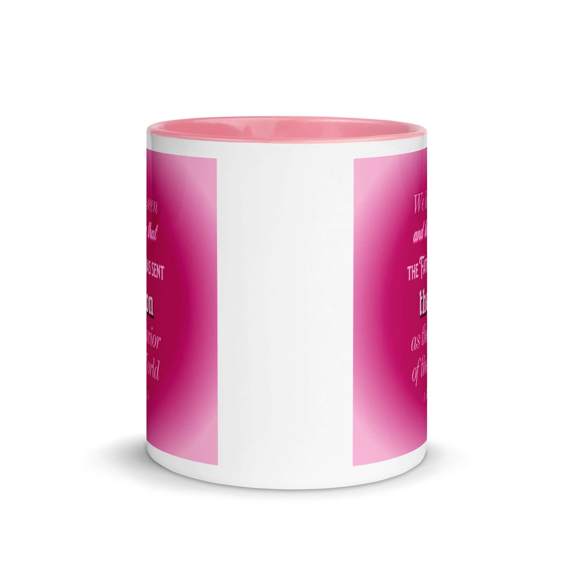 1 John 4:14 Bible Verse, that the Father White Ceramic Mug with Color Inside