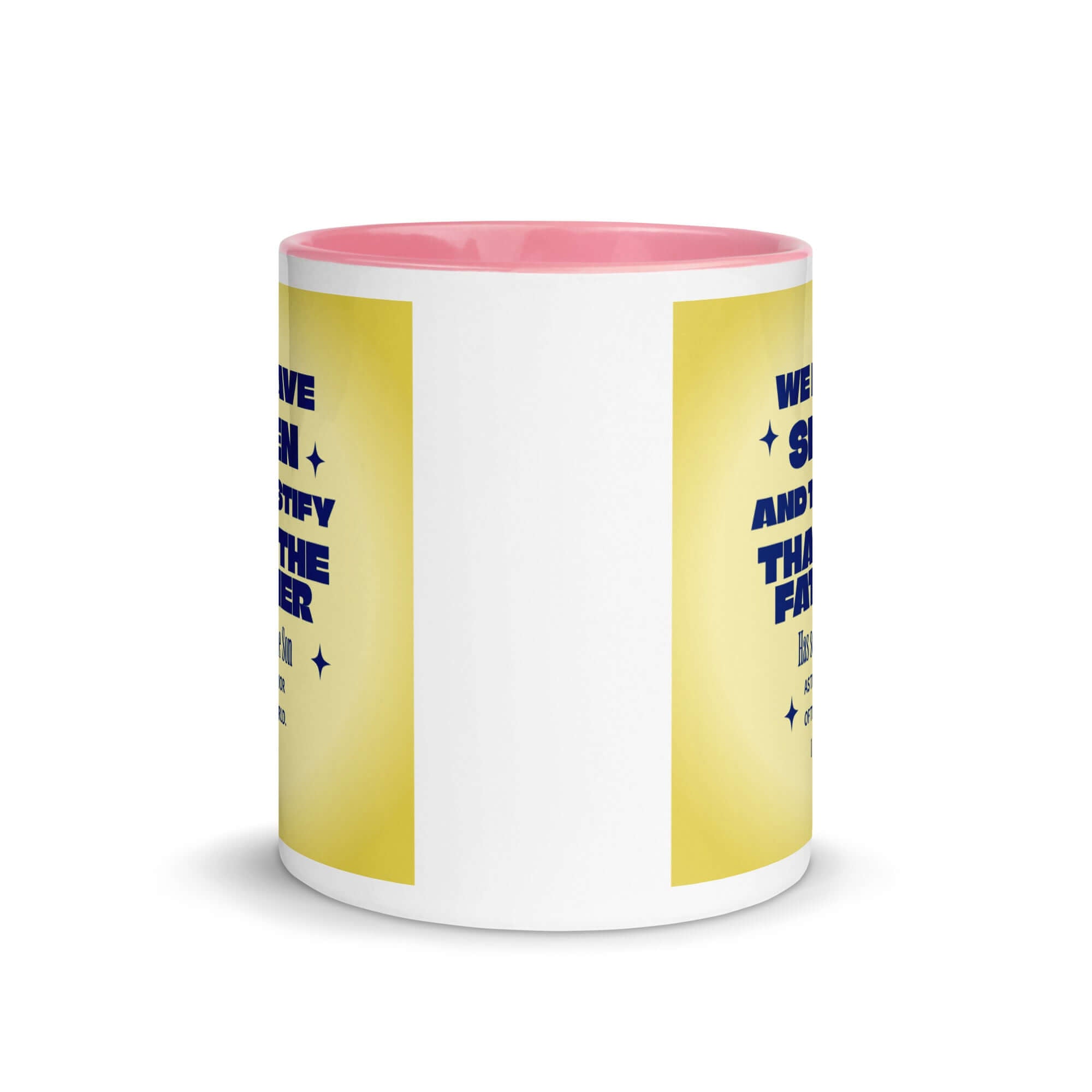 1 John 4:14 Bible Verse, Savior of the world White Ceramic Mug with Color Inside