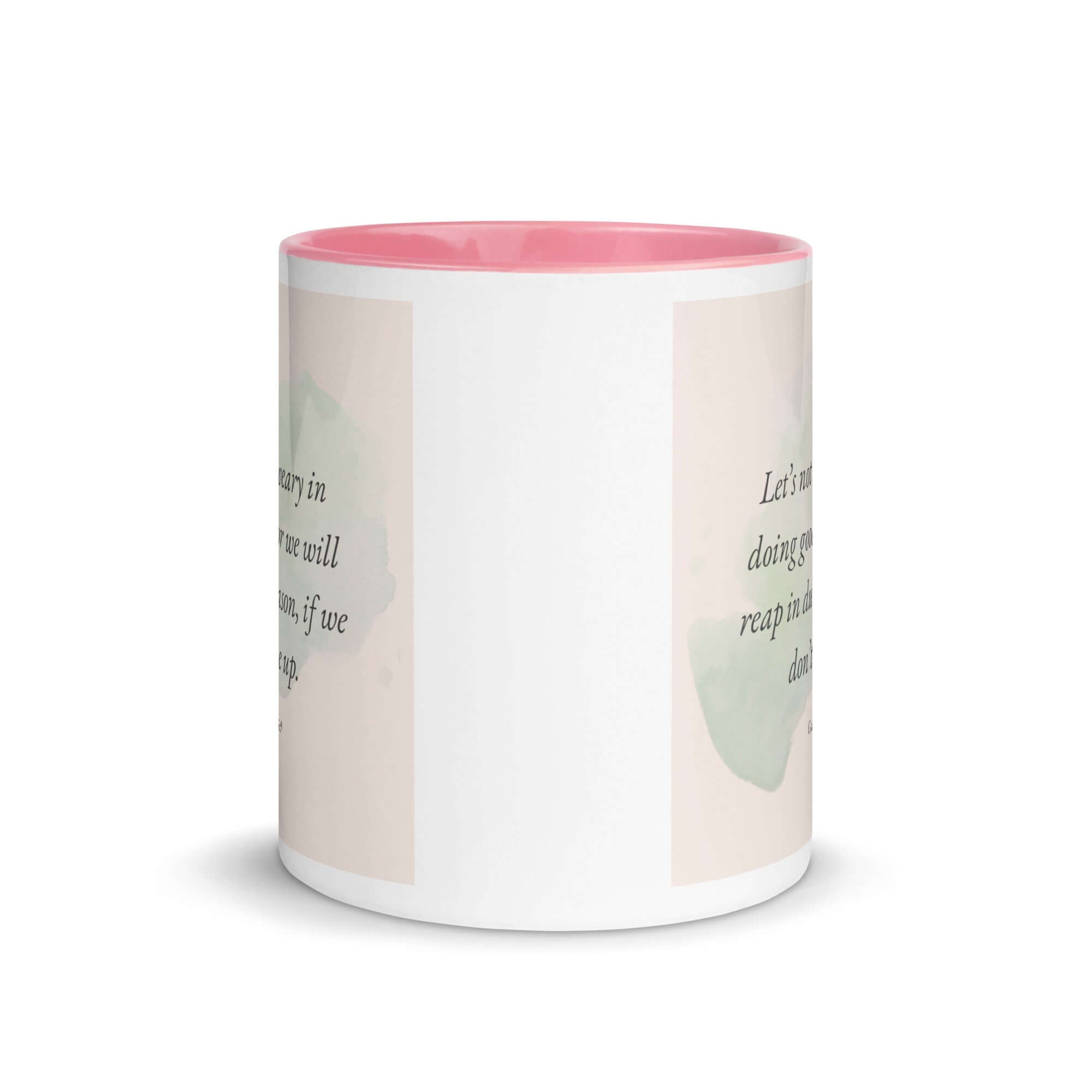 Galatians 6:9 Bible Verse, not be weary White Ceramic Mug with Color Inside