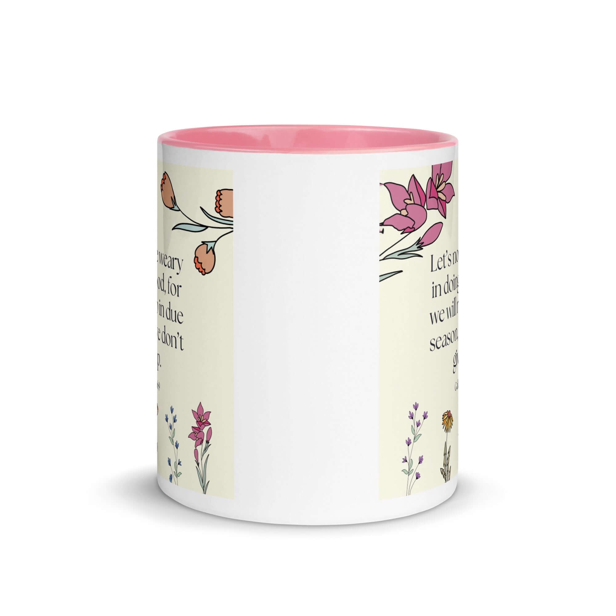 Galatians 6:9 Bible Verse, in doing good White Ceramic Mug with Color Inside
