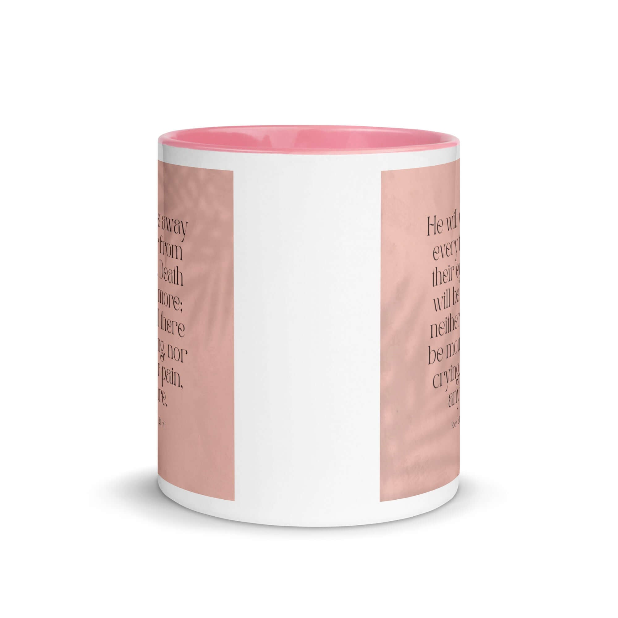 Revelation 21:4 Bible Verse, their eyes White Ceramic Mug with Color Inside