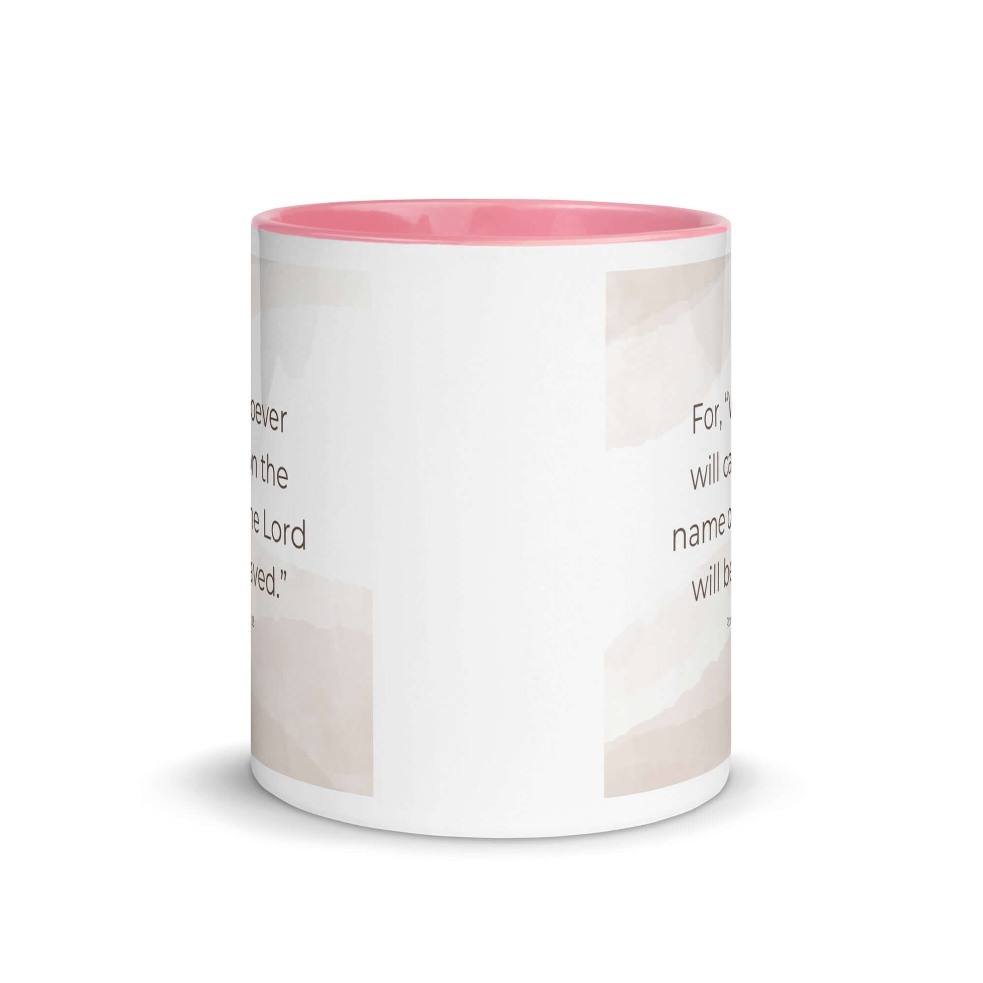 Romans 10:13 Bible Verse, the name White Ceramic Mug with Color Inside