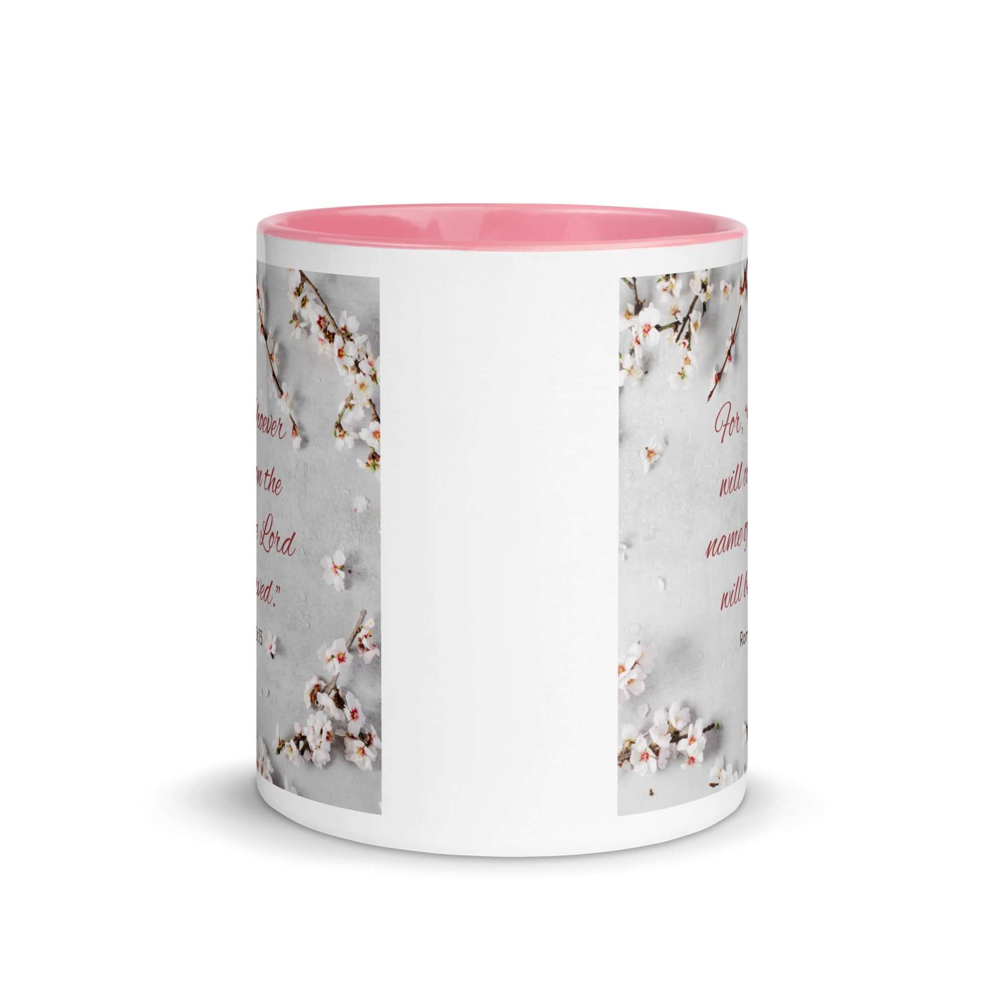 Romans 10:13 Bible Verse, the Lord White Ceramic Mug with Color Inside