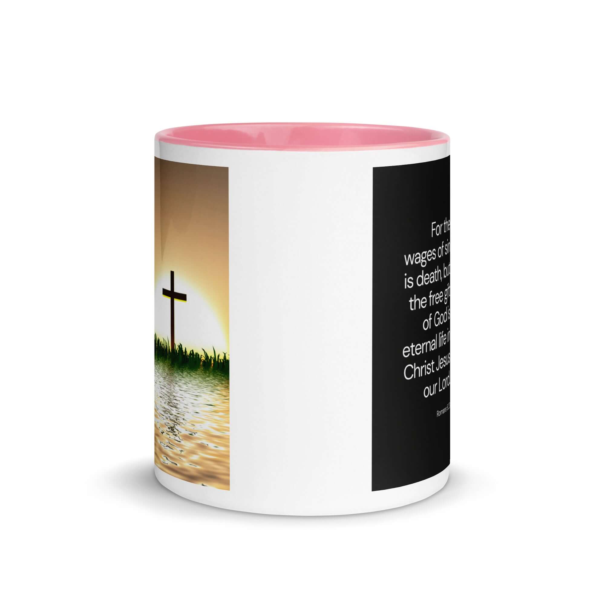 Romans 6:23 Bible Verse, the wages White Ceramic Mug with Color Inside