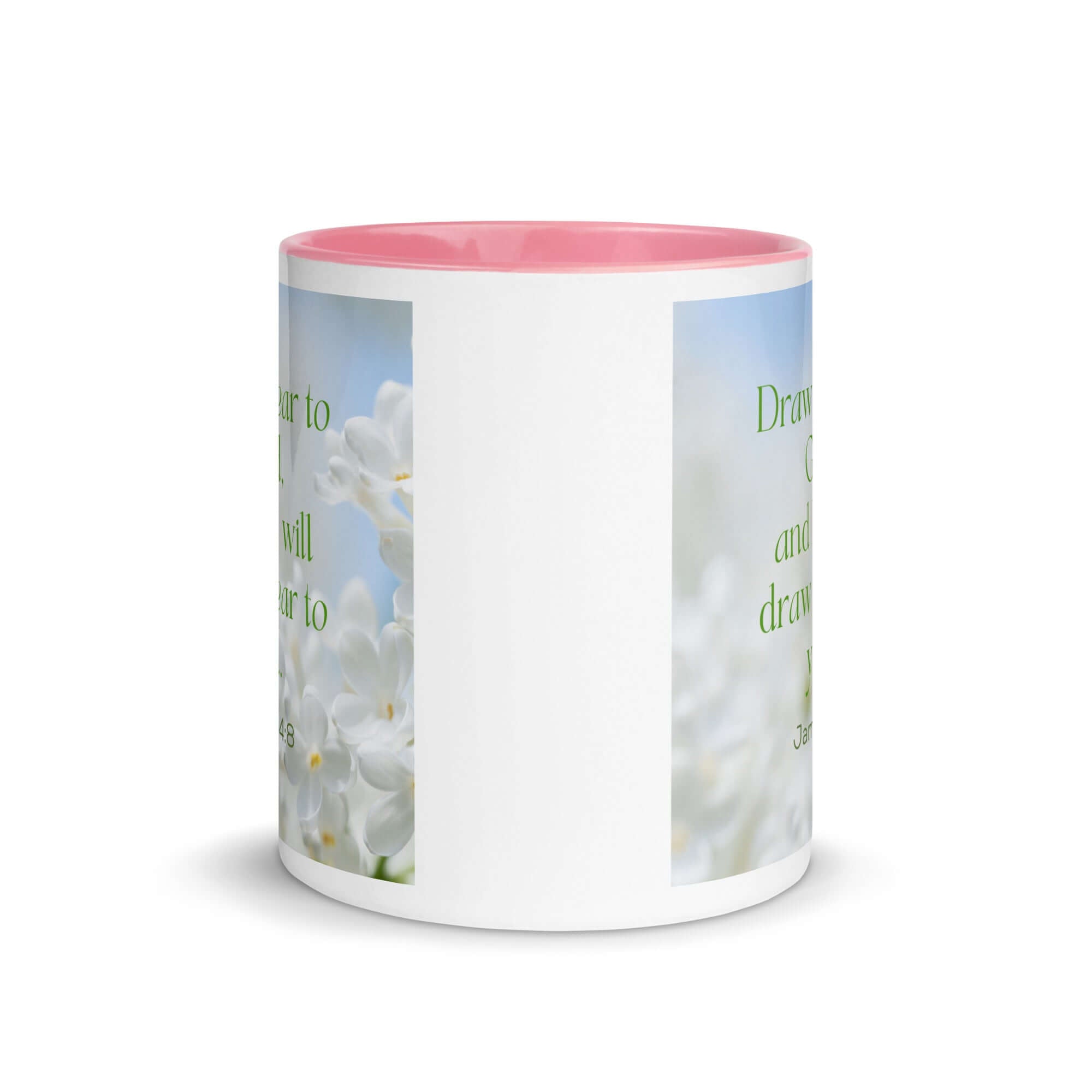 James 4:8 Bible Verse, Draw near White Ceramic Mug with Color Inside
